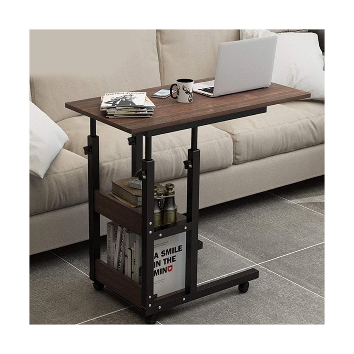 Adjustable Overbed Table with Lockable Wheels - Portable Standing Desk for Laptop, Bedside, or Office Use - Carbon Steel Bracket Mobile Workstation