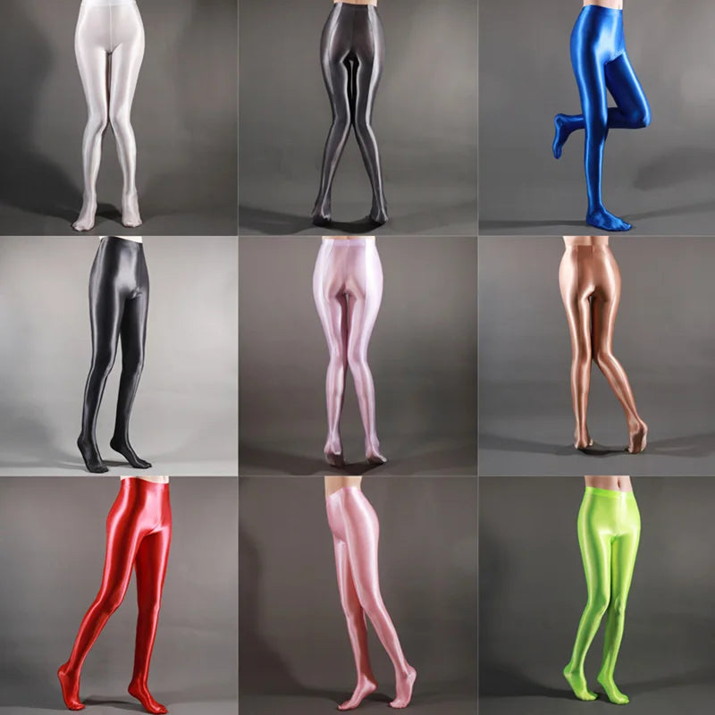 Shiny High Waist Yoga Pants for Women - Satin Glossy Leggings, Sexy Stockings & Sport Tights - Perfect for Fitness, Workout & Daily Wear