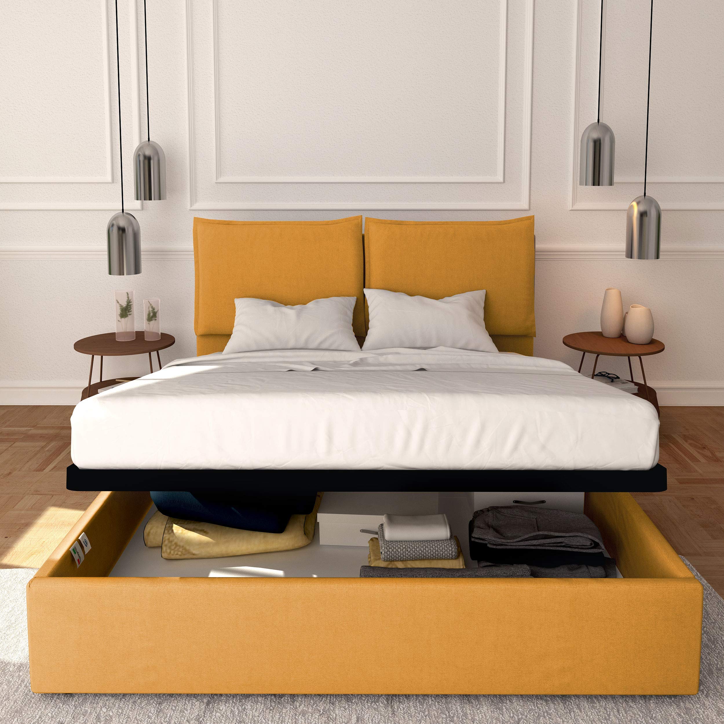 Baldiflex Licia Fabric Queen Size Bed Frame with Slatted Base - 160x190cm Platform Bed with Upholstered Headboard for Mattress Support | Perfect for Master Bedrooms & Guest Rooms