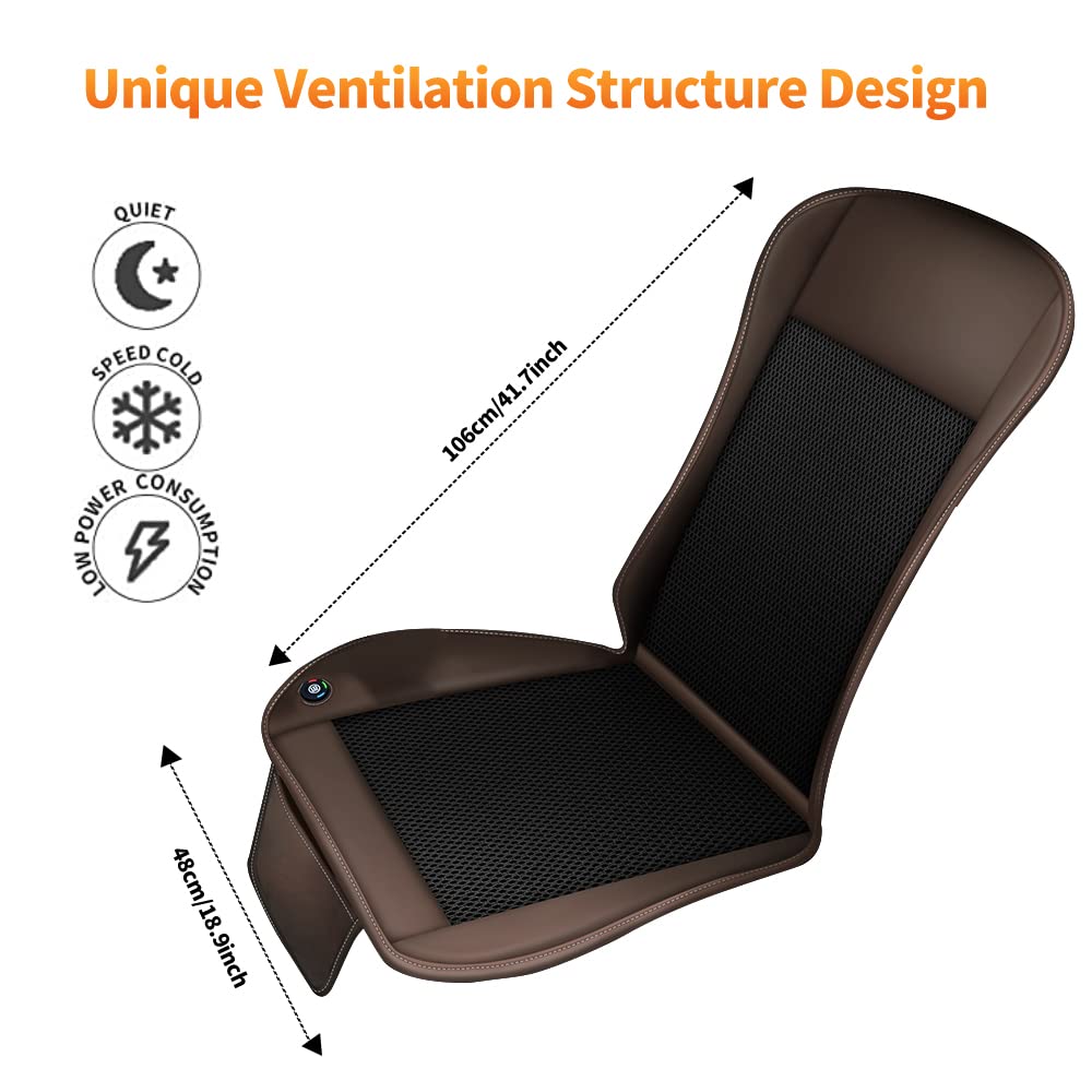 Cooling Car Seat Cushion with 10 Fans & 3-Temperature Settings - 12V Ventilated Seat Cover Cools in 15 Seconds - Breathable Mesh with Storage Pockets for Summer Driving Comfort (Brown) - Perfect for Long Commutes, Road Trips & Hot Weather