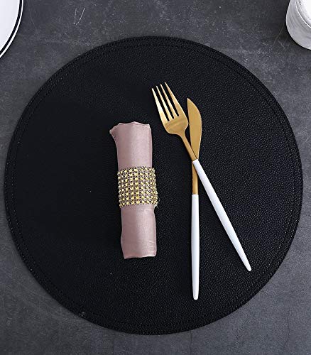 8-Pack Faux Leather Round Placemats and Coasters Set - Waterproof, Stain-Resistant Dining Table Mats for Kitchen, Coffee Table, and Home Decor - Perfect for Everyday Meals, Dinner Parties, and Holiday Gatherings