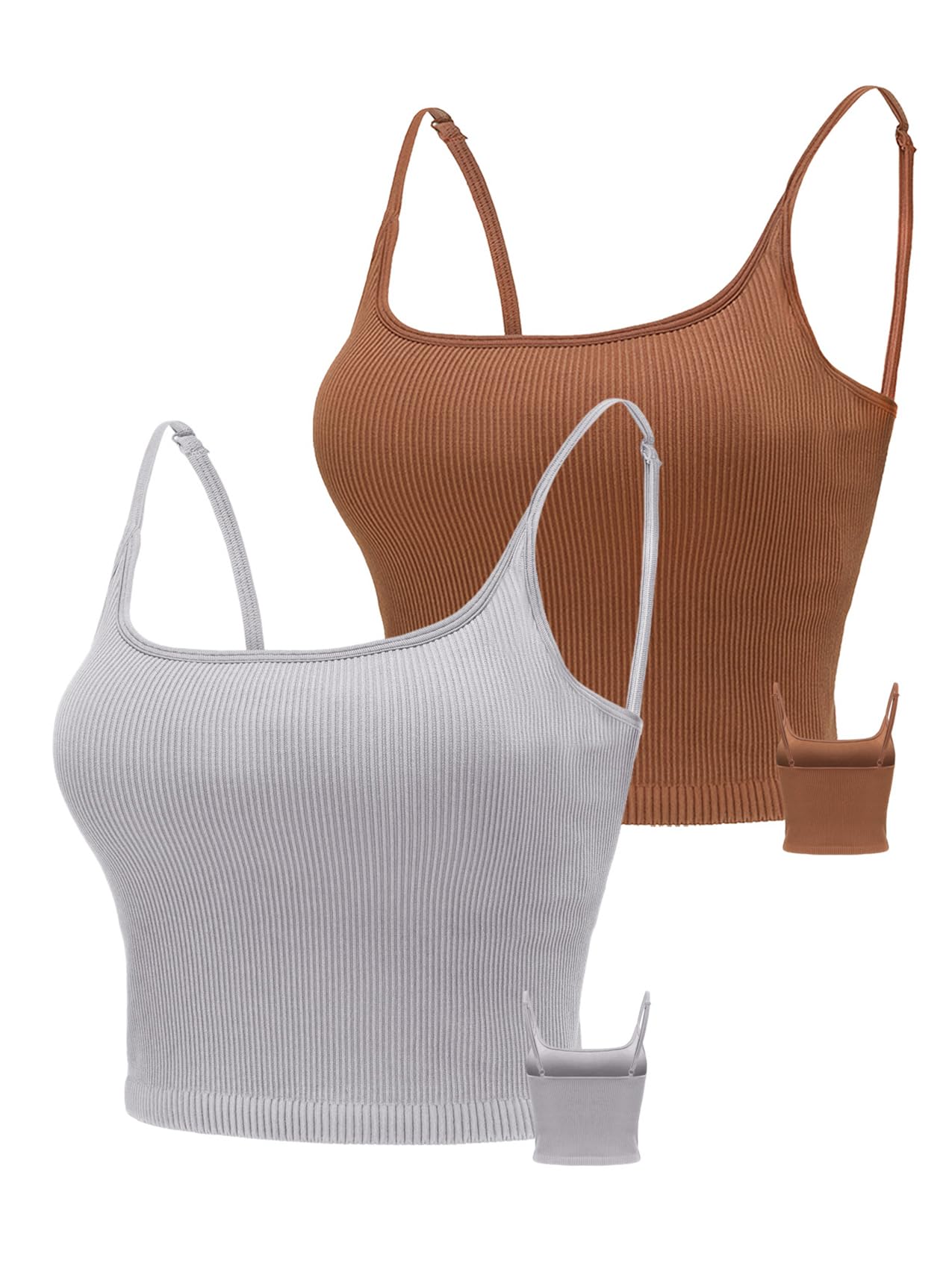 Chilylori Seamless Sports Bra & Cropped Tank Top for Women - Adjustable Straps, Ribbed Workout Tops (2 Pack) | Yoga, Gym, Running & Fitness Activities