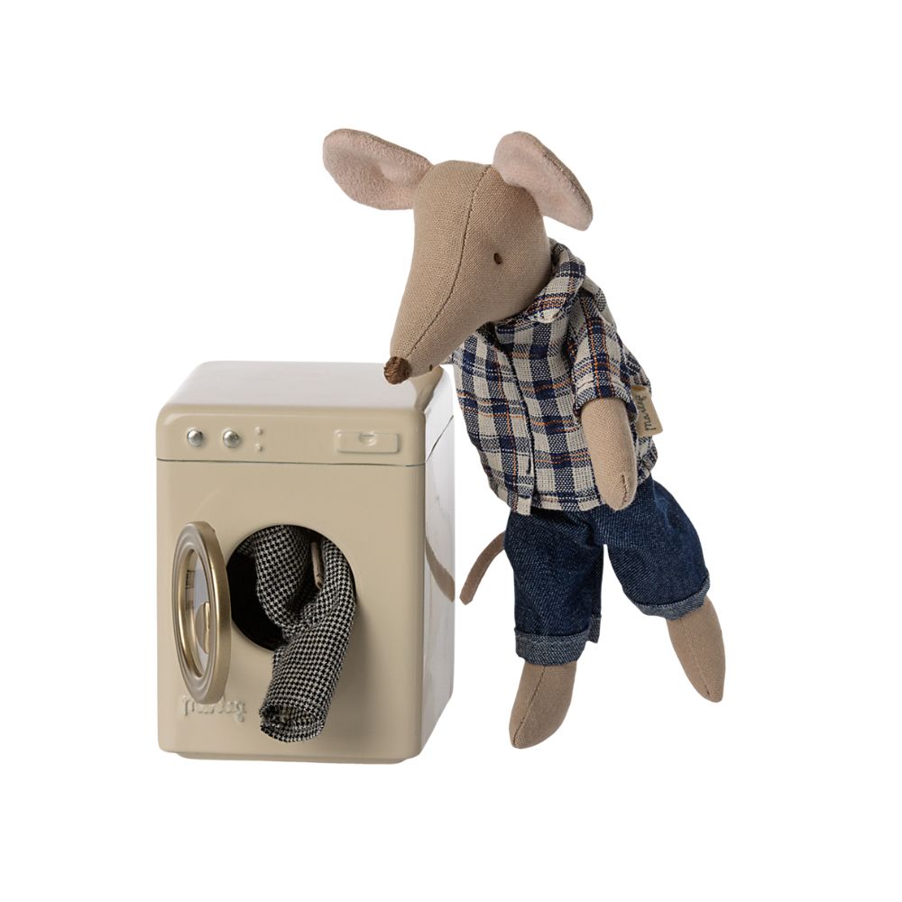 Maileg Miniature Toy Washing Machine for Kids - Pretend Play Laundry Set with Adorable Mouse Design - Perfect for Dollhouse & Role Play Games