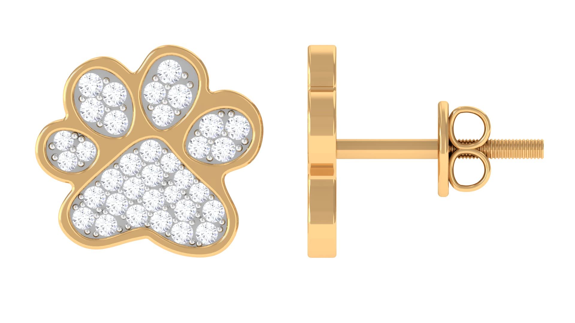 14K Solid Gold Natural Diamond Stud Earrings for Women - April Birthstone Paw Design, Perfect for Gifts, Anniversaries & Everyday Elegance