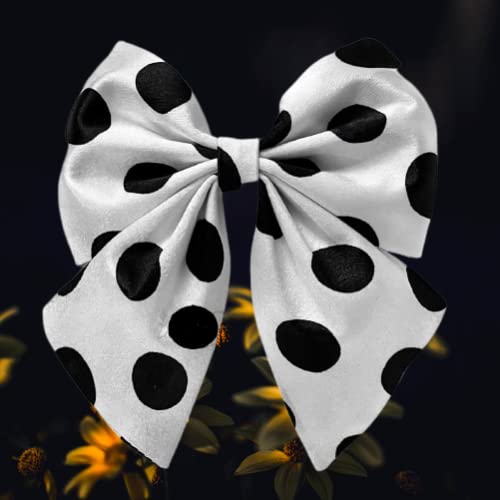 Stylish Unisex Hair Clips for Girls & Women - Luxury Satin Scrunchies & Grosgrain Ribbon Hair Barrettes with Alligator Clips (Pack of 2, Big Polka Dots) - Perfect for School, Parties, Weddings & Everyday Fashion Accessories