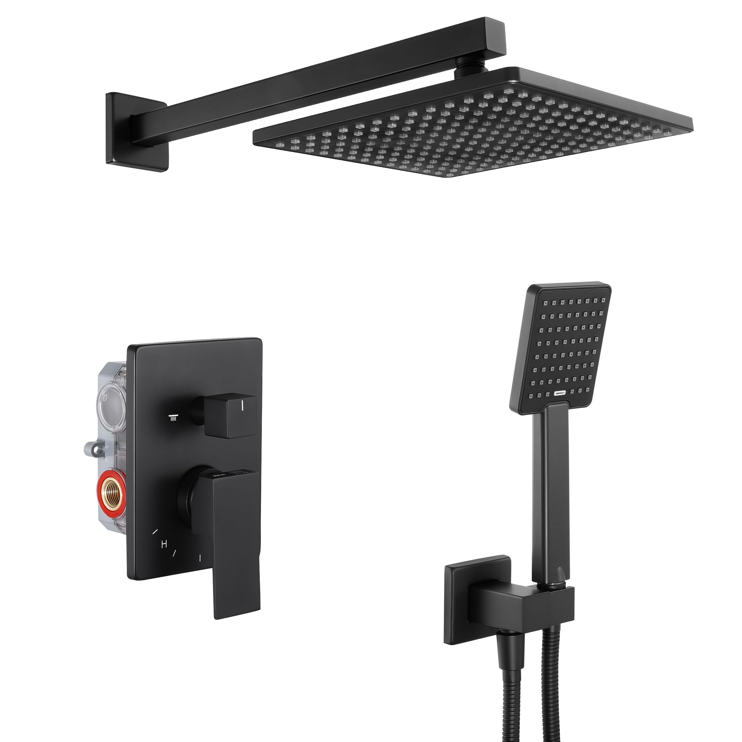 KES Matte Black Shower System - Rain Shower Head with Handheld Spray, Valve & Trim Kit (Model XB6223F18-BK) | Modern Bathroom Upgrade for Spa-Like Experience