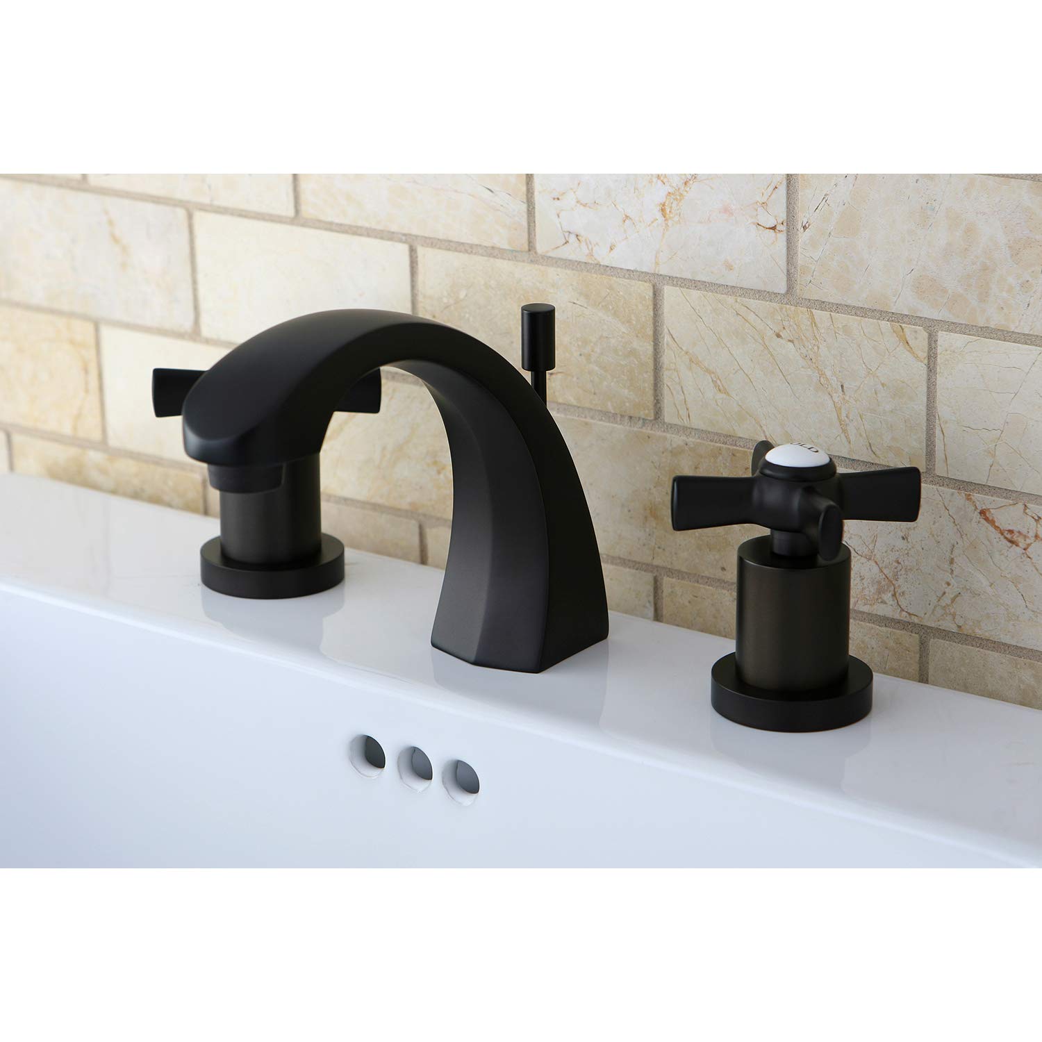 KINGSTON BRASS KS4985ZX Millennium 8 to 16-Inch Widespread Bathroom Faucet with Brass Pop-Up Drain, Oil Rubbed Bronze Finish - Perfect for Modern Vanities and Powder Rooms