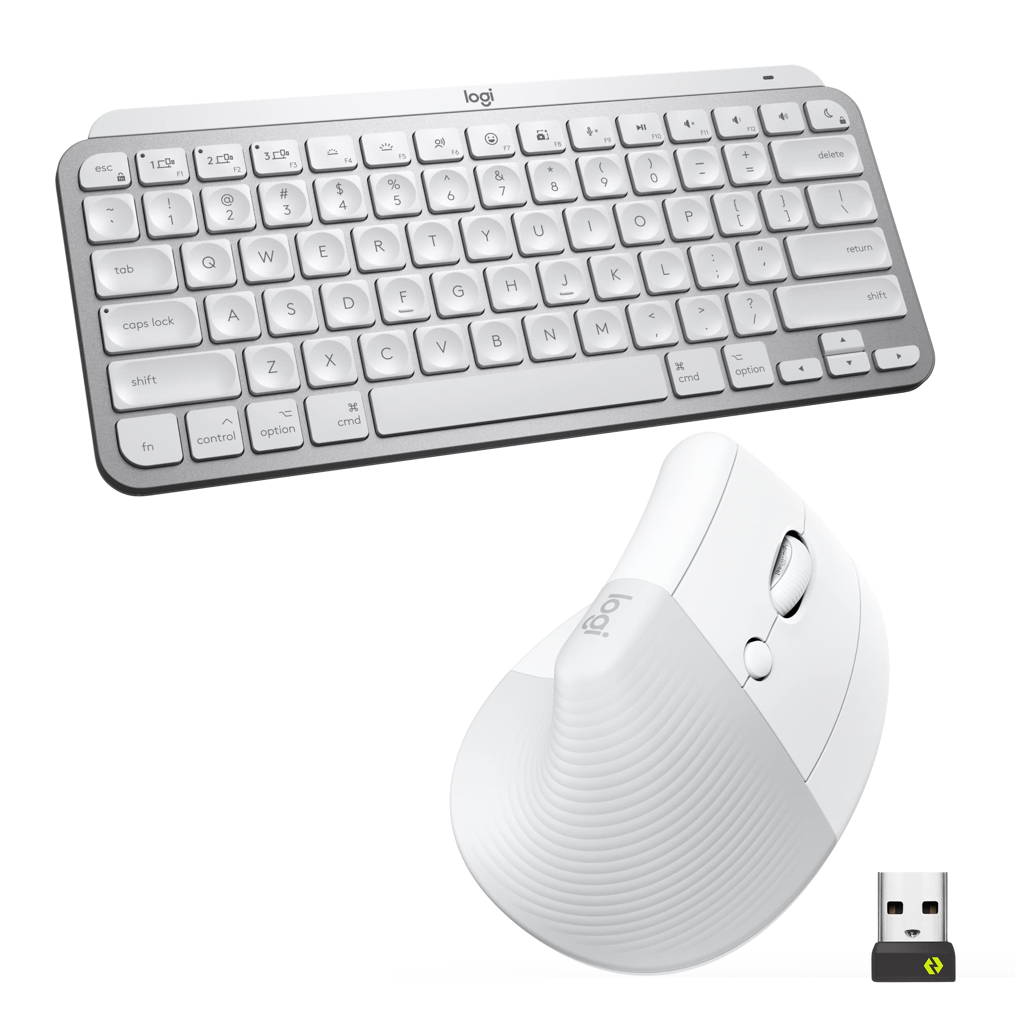 Logitech MX Keys Mini Wireless Keyboard & Lift Vertical Ergonomic Mouse Combo - Bluetooth/USB, Backlit Keys, Quiet Typing for Windows, Mac, iPad - Pale Grey | Perfect for Office, Home & Travel Use