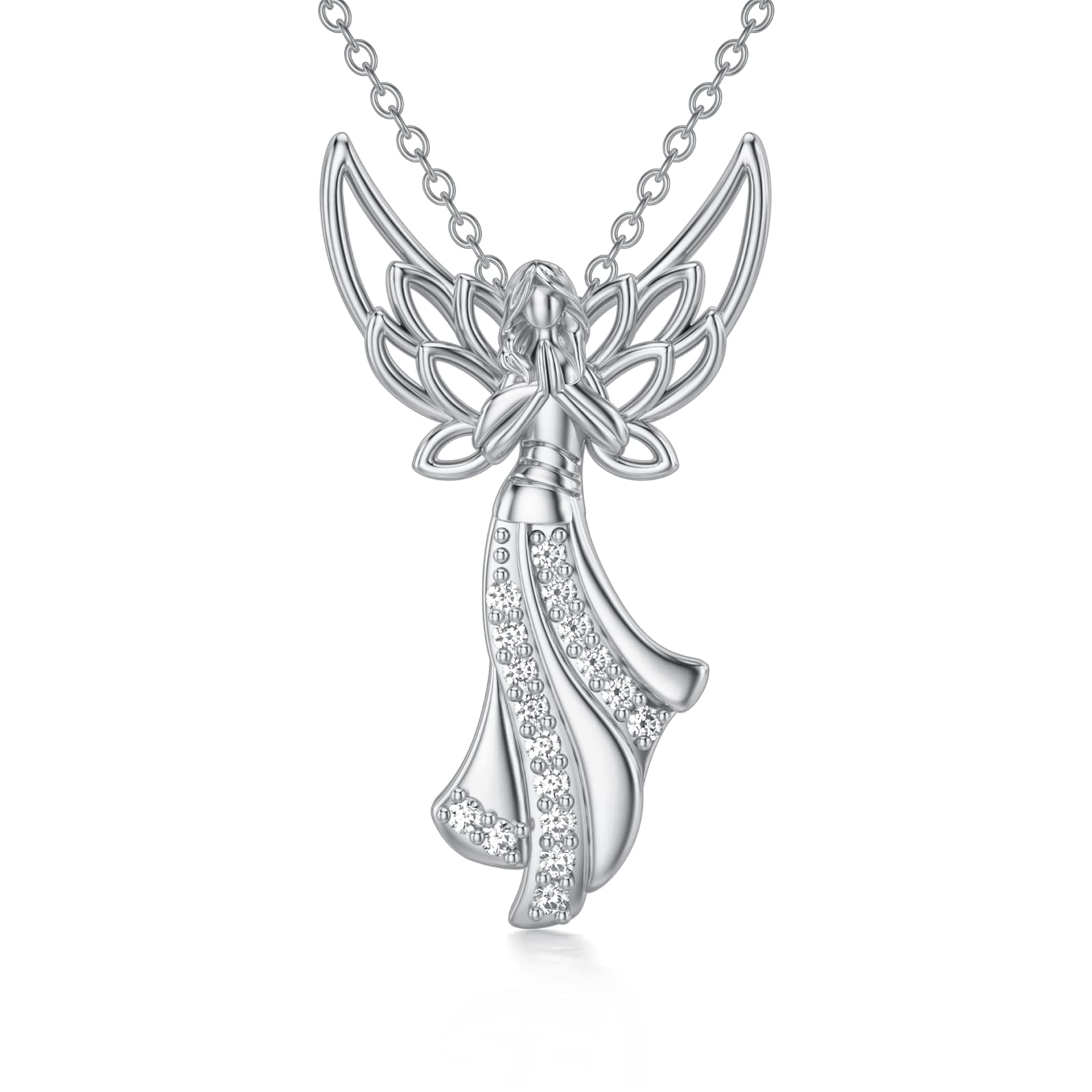 925 Sterling Silver White Gold Plated Angel Fairy Pendant Necklace with Diamonds - Faith & Blessed Jewelry Gift for Women & Girls - Perfect for Birthdays, Weddings & Special Occasions (18+2 Inches)