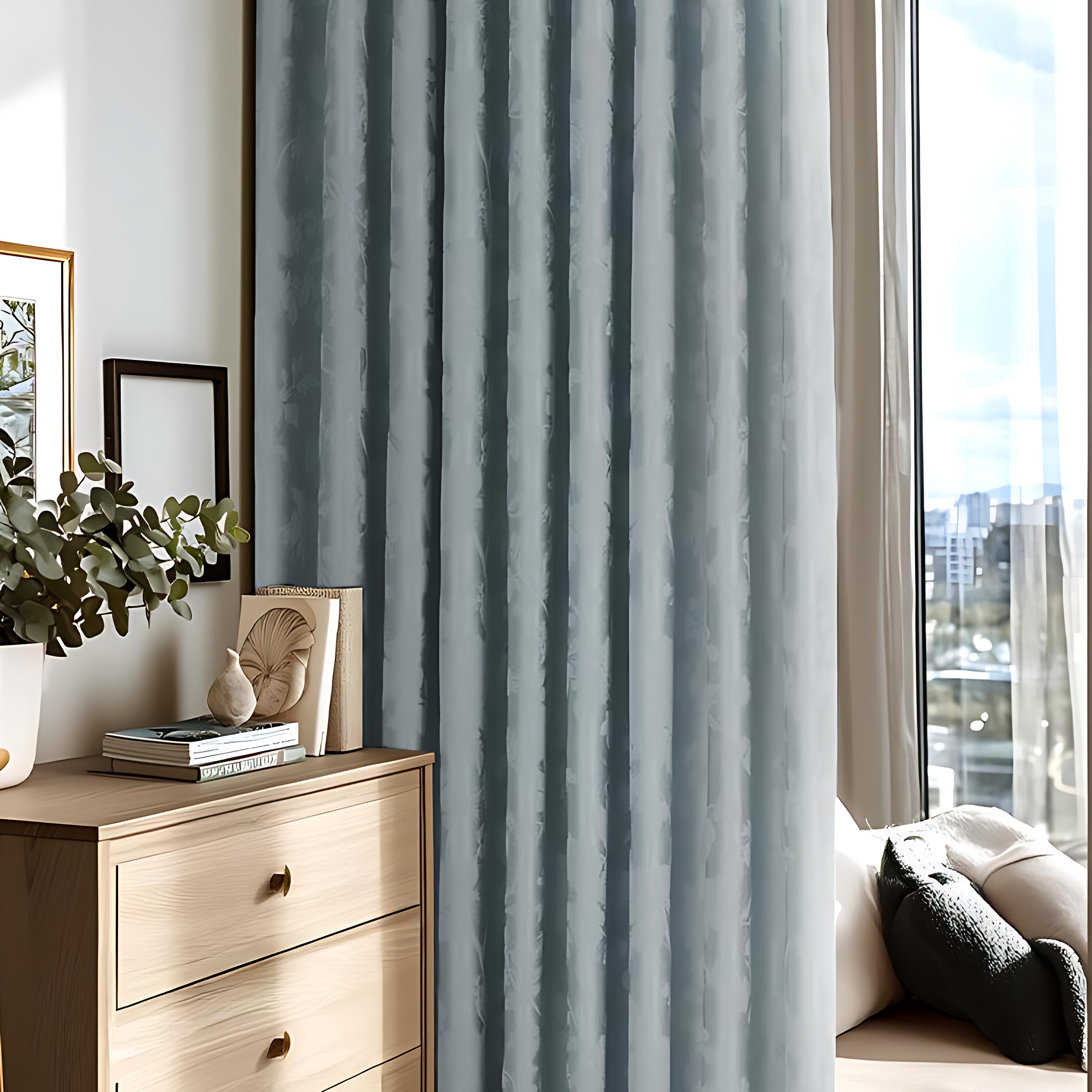 Vivian Glitter Jacquard Blue Blackout Curtains - Heavyweight Thermal Insulated Drapes for Bedroom & Living Room - Classic Custom Window Treatments for Light Blocking & Privacy