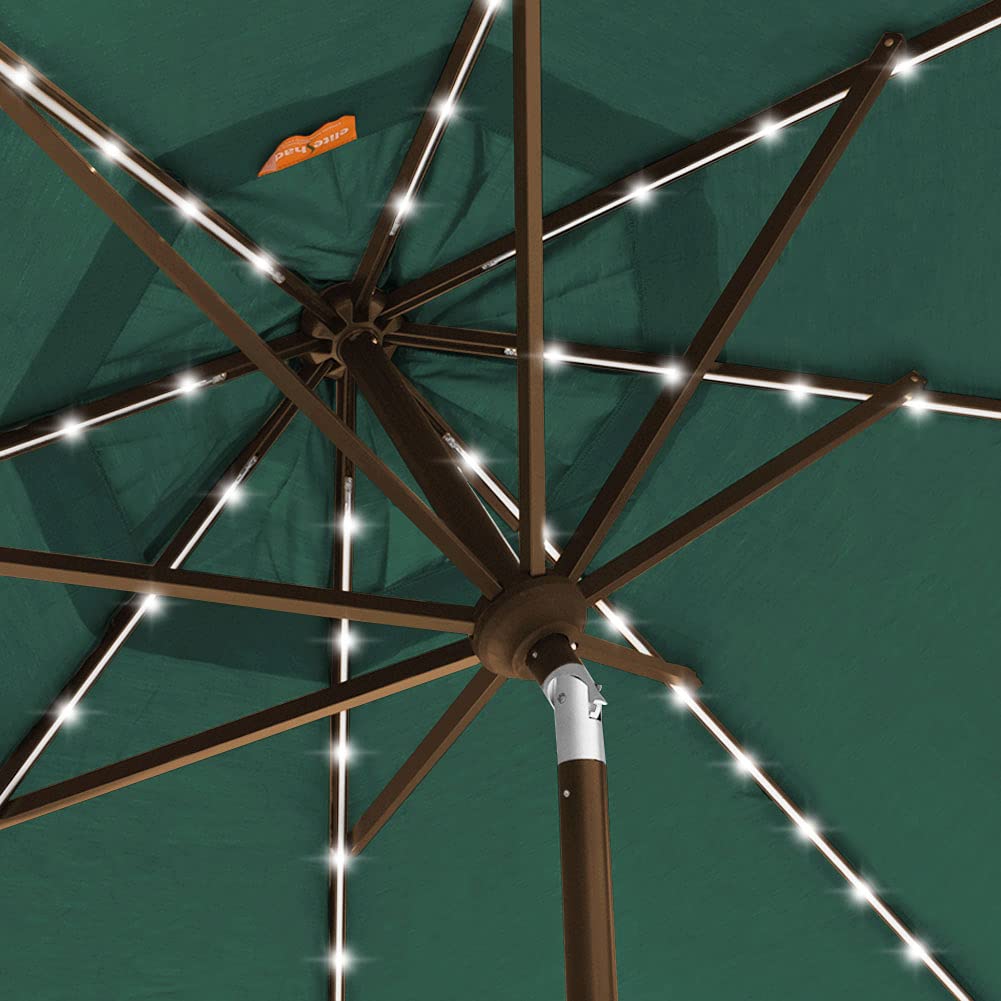 EliteShade USA 10-Year Fade-Resistant 9ft Solar-Powered 3-Tier Patio Umbrella with 80 LED Lights - Outdoor Market Umbrella with Ventilation & UV Protection (Forest Green) - Perfect for Backyard, Poolside, Restaurant & Outdoor Dining Areas