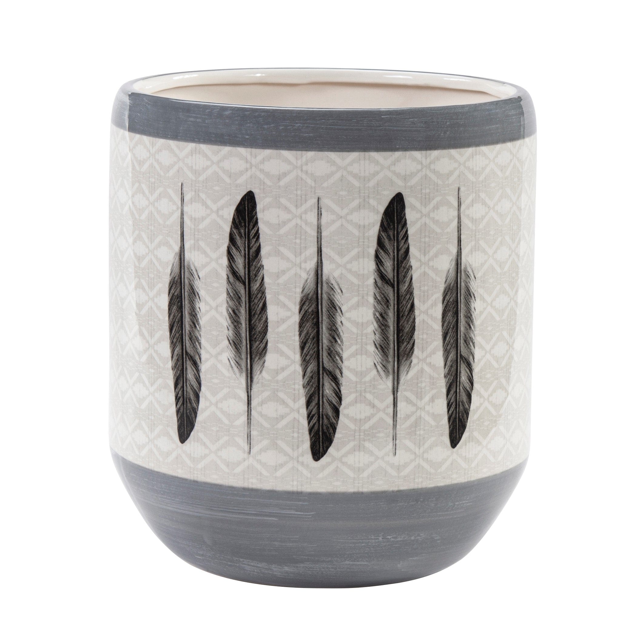Stylish Feather Design Ceramic Wastebasket - Elegant Trash Bin for Home, Office & Bathroom Decor