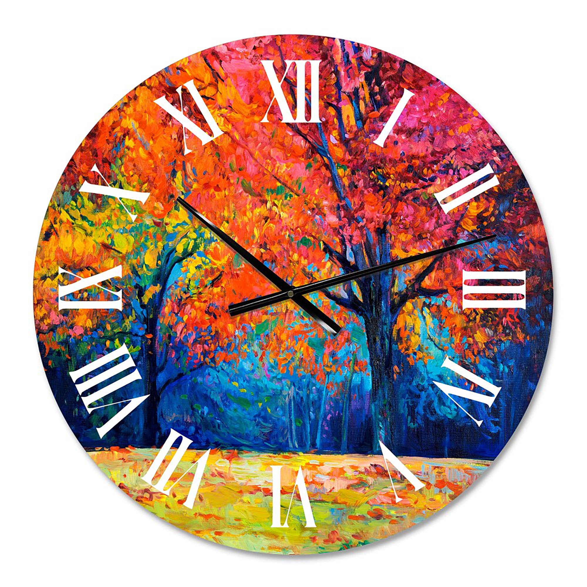 Vibrant Red Tree in Autumn Landscape - Large Traditional Wall Clock for Living Room, Bedroom & Office Decor | Nature-Inspired Home & Office Wall Art