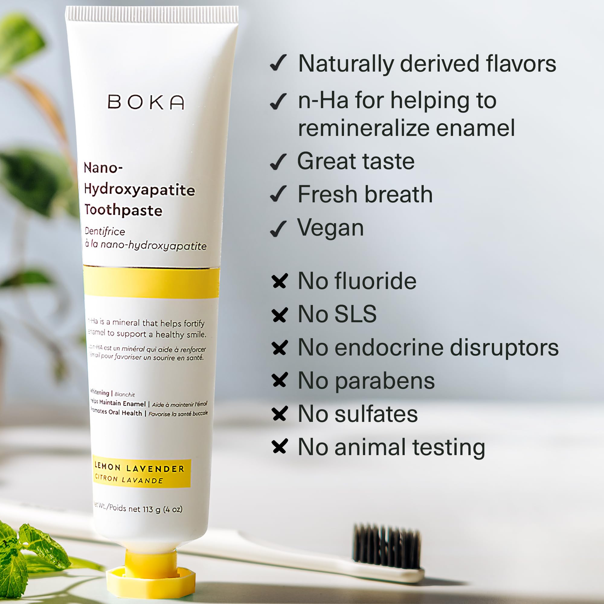 Boka Fluoride Free Toothpaste with Nano Hydroxyapatite for Teeth Remineralization | Sensitive Teeth Whitening Toothpaste | Natural Lemon Lavender Flavor | 4oz Tube | Made in USA | Perfect for Family Oral Care & Daily Teeth Whitening Routine