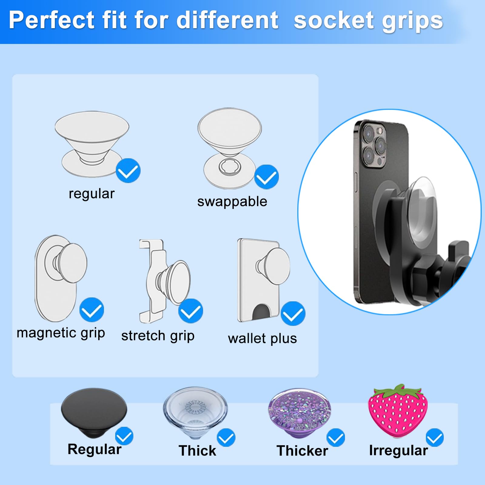 CD Slot Car Phone Holder with Grip/Socket Mount - Universal Car Mount Compatible with MagSafe Wallet, iPhone, Samsung & Card Holders | Perfect for Hands-Free Driving, GPS Navigation & Safe Phone Storage