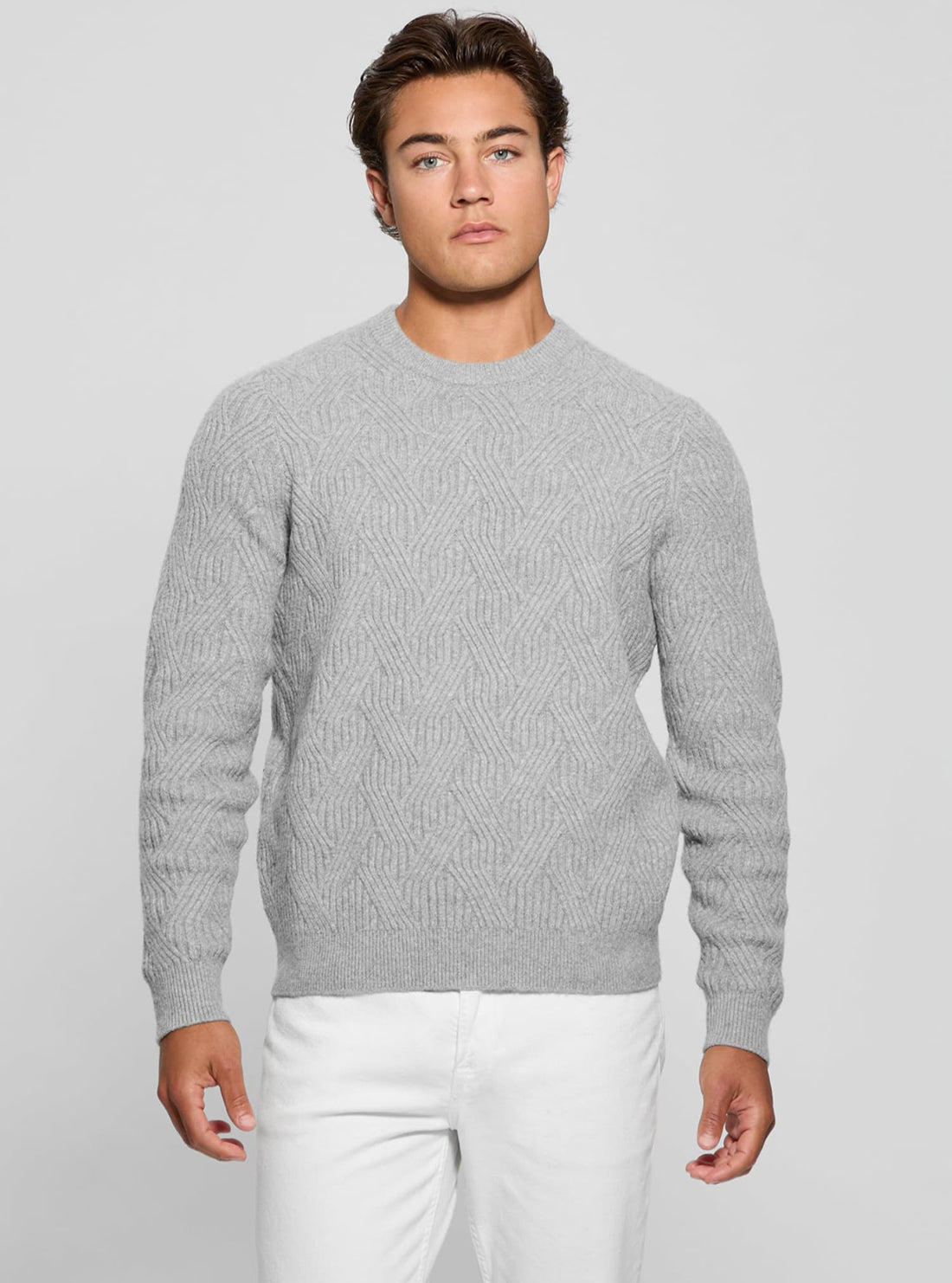 Grey Lattice Wesley Knit Jumper for Women - Stylish Winter Sweater with Lattice Design - Perfect for Casual Outfits, Office Wear & Holiday Parties
