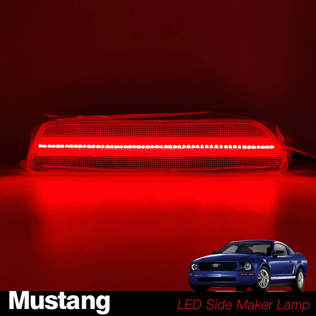NJSBYL LED Side Marker Lights for Ford Mustang 2005-2009 - Red Rear Turn Signal Lamps with Clear Lens (Left/Right Pair) - Easy Installation & Durable Replacement for Enhanced Night Driving Safety