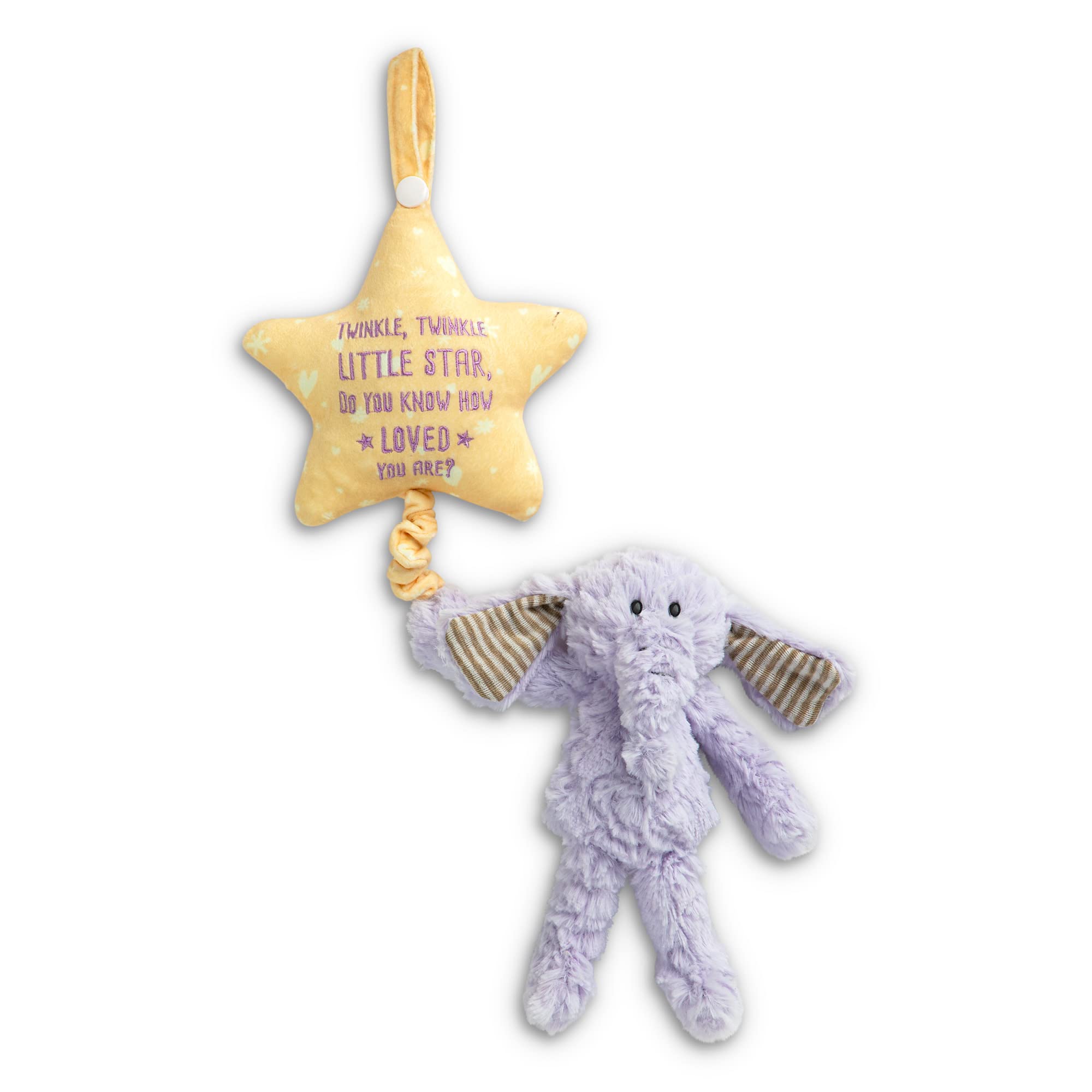 DEMDACO Purple Elephant Musical Plush Stuffed Animal Toy for Kids - 6 x 22 Inch Pull Toy with Soothing Music, Perfect for Playtime, Baby Shower Gifts & Nursery Decor
