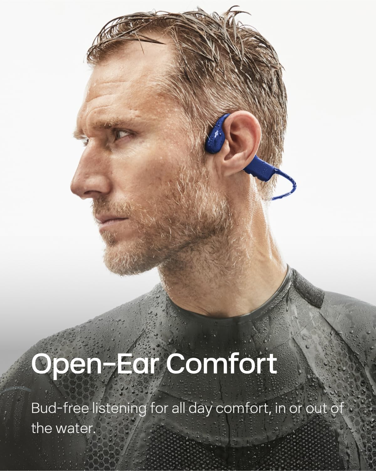 Shokz OpenSwim (Aftershokz Xtrainerz) Waterproof Bone Conduction Headphones for Swimming - Wireless MP3 Player with 4GB Storage, Open-Ear Design, IP68 Rating - Perfect for Lap Swimming, Triathlon Training & Water Workouts (Blue)