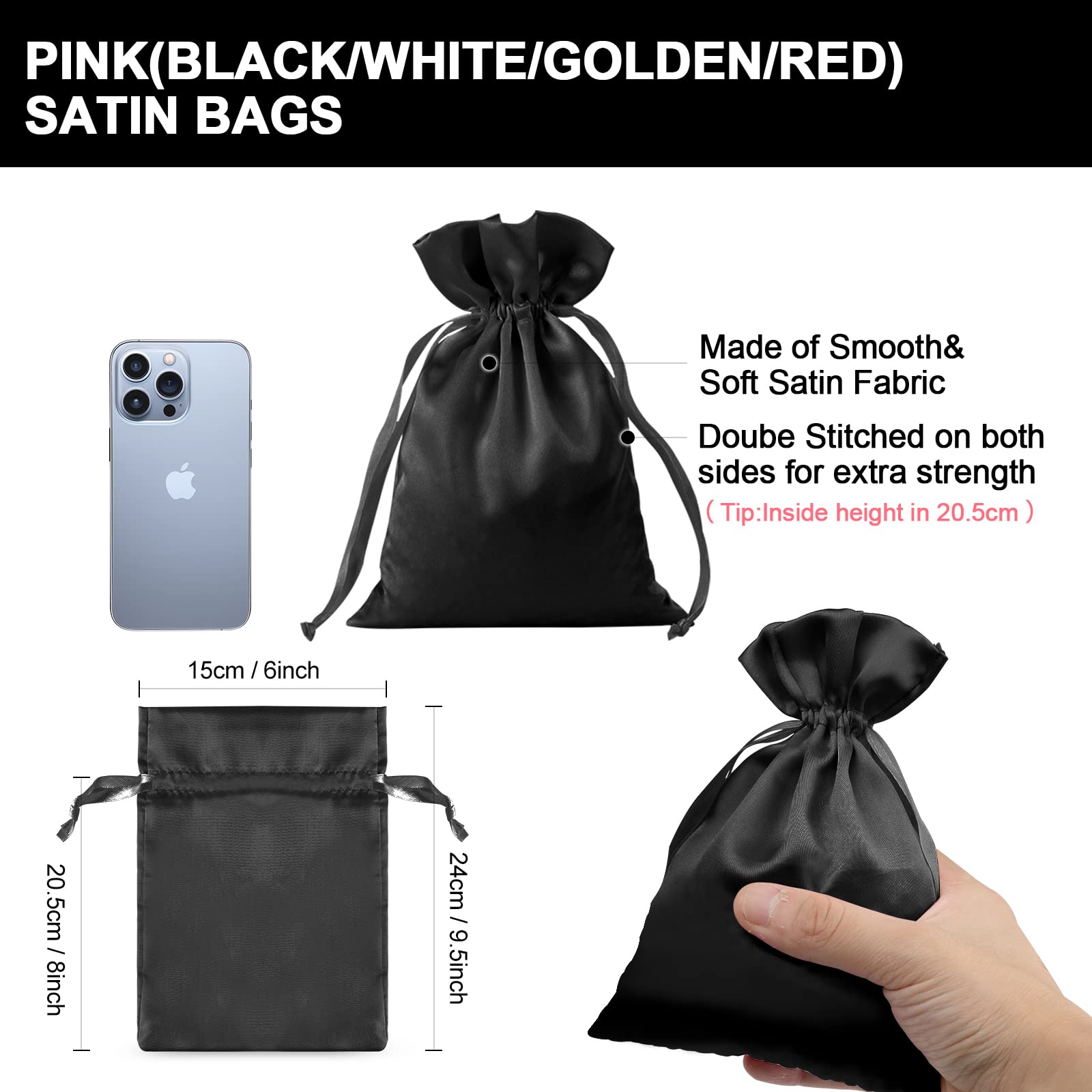 30pcs Black Satin Drawstring Gift Bags 6x9.5 Inch - Elegant Wedding Favor Pouches, Christmas Party Favors, Jewelry Storage Bags for Small Items - Perfect for Bridal Showers, Birthday Gifts & Holiday Events