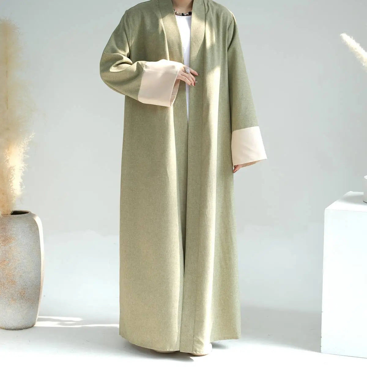 Elegant Open Front Cardigan Abaya Dress #24744 - Modest Muslim Women's Fashion for Prayer, Home & Casual Wear