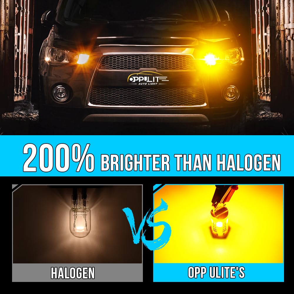 OPP ULITE 7440 LED Bulbs Amber - Error Free Canbus with Built-In Resistor, Plug N Play 360° Luminous Turn Signal Lights (7444NA T20 7441 WY21W W21W 12V 20-LED Switchback Bulbs) - 2PC Pack for Cars, Trucks, SUVs & Motorcycles