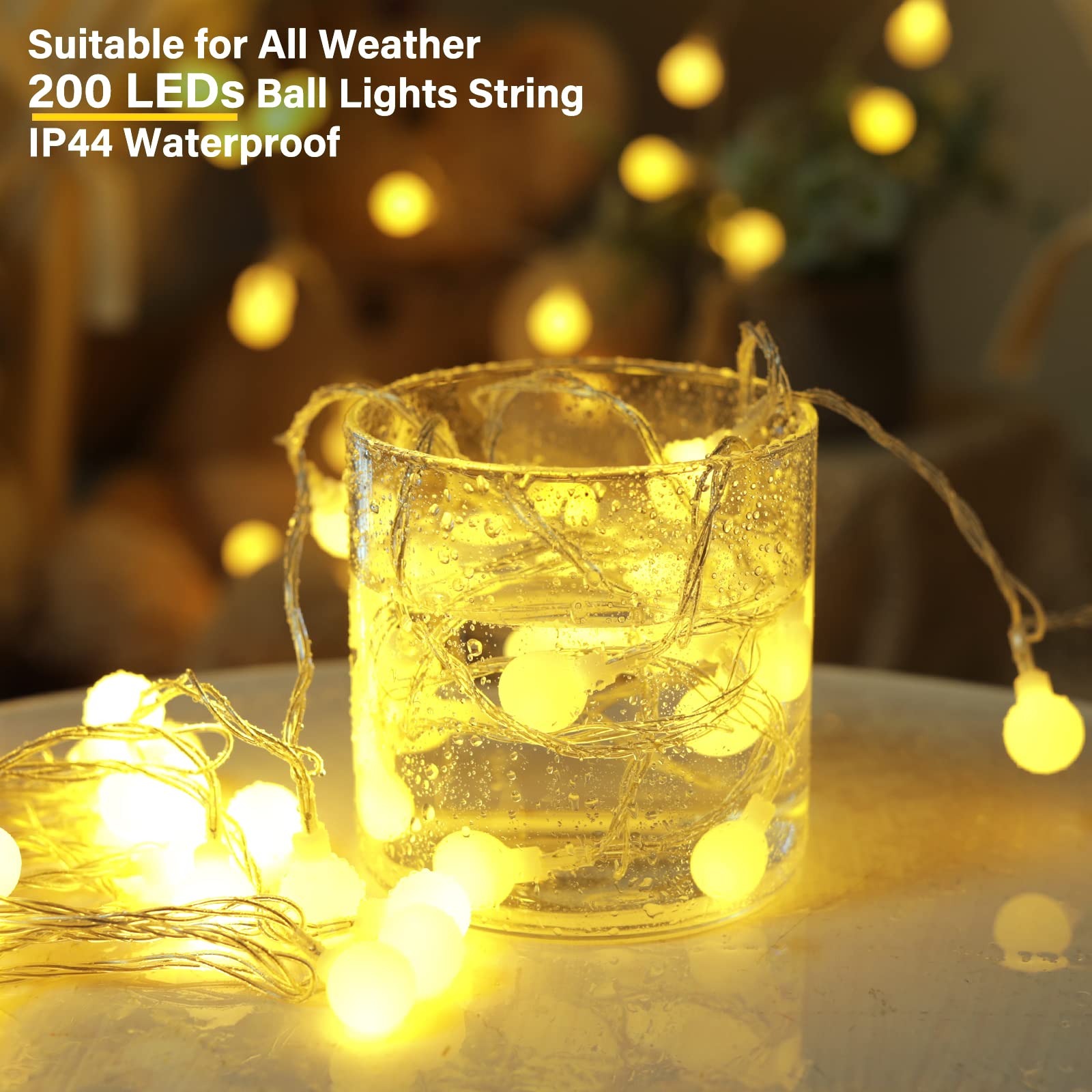 Minetom 66 Ft 200 LED Mini Globe Fairy String Lights with Remote - 8 Lighting Modes, Warm White Plug-in Decorative Lights for Indoor Outdoor Party Wedding Christmas Tree Garden Decor | Perfect for Bedroom, Patio, Backyard, and Holiday Celebrations