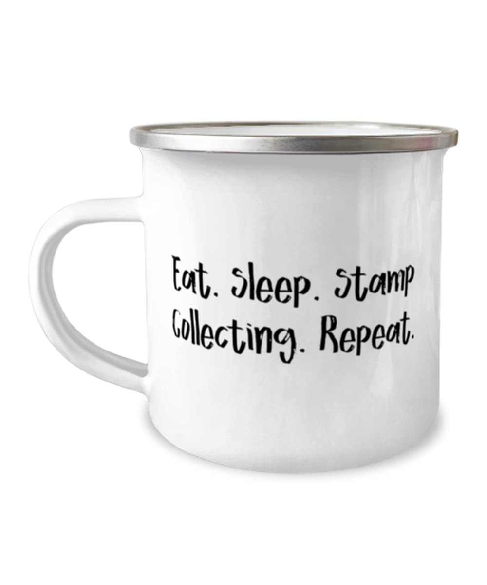 Eat Sleep Stamp Collecting Repeat - 12oz Insulated Camping Mug for Stamp Collectors | Perfect Gift for Stamp Enthusiasts | Great for Coffee, Tea & Outdoor Adventures