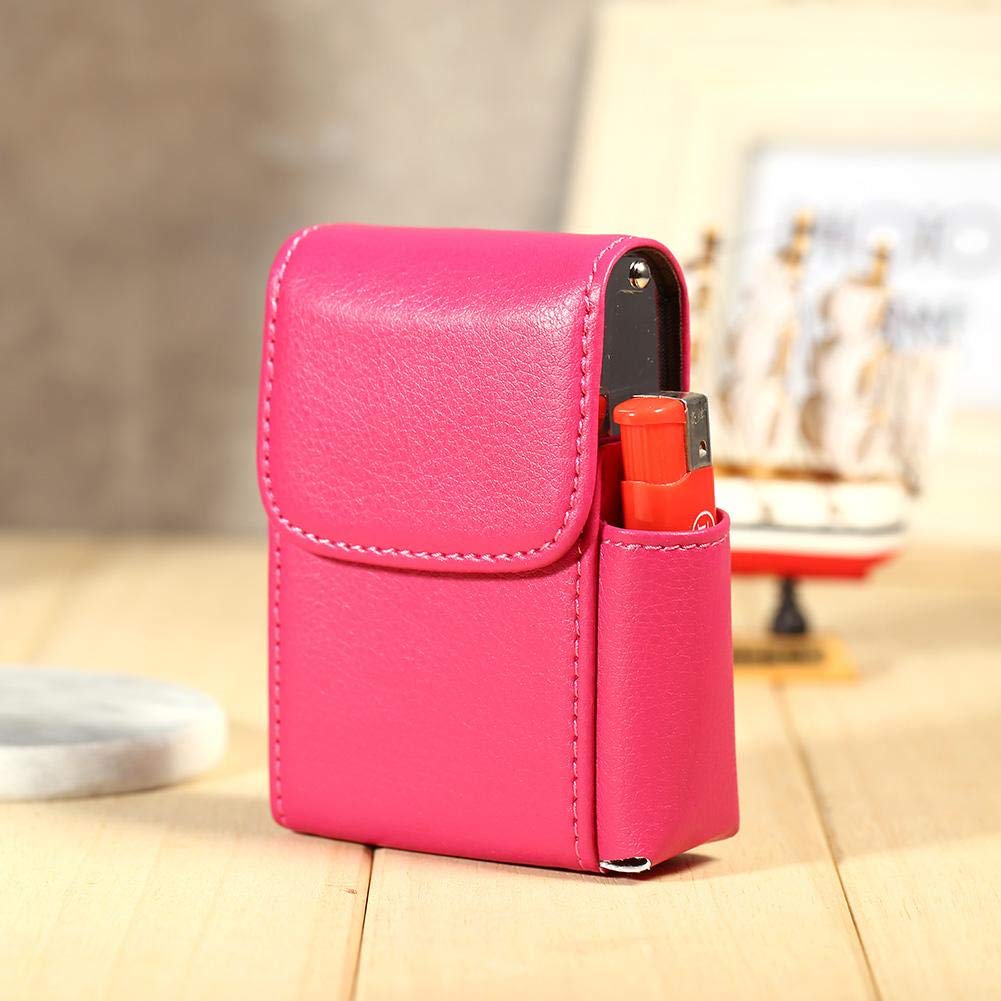 Premium PU Leather Cigarette Case & Tobacco Pouch with Lighter Holder - Large Capacity Storage Box for Cigarettes, Business Cards & Lighters (Red) - Ideal for Travel, Office & Outdoor Use