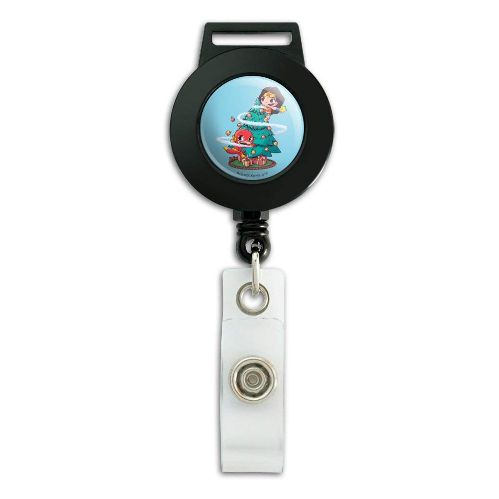 Wonder Woman & Flash Superhero Christmas Tree Lanyard - Retractable Badge Reel with ID Card Holder for Teachers, Nurses, Office Workers - Perfect for Holiday Work Events & Superhero Fans