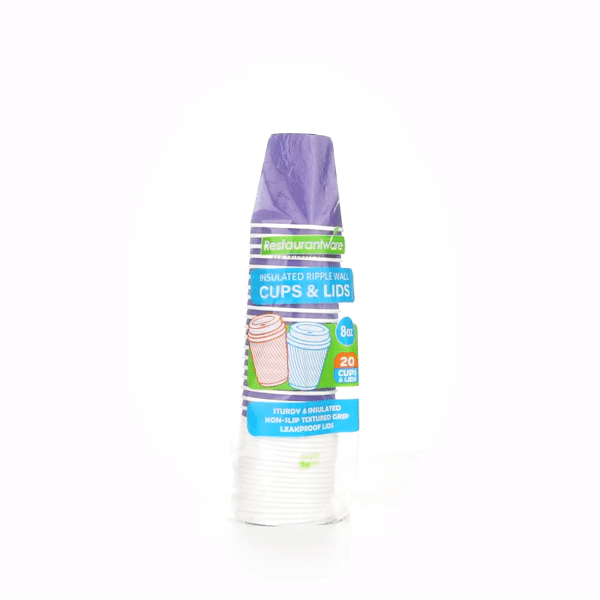 Royal Purple Ripple Wall Coffee Cups with White Lids - 8 oz Disposable Paper Cups (3.5