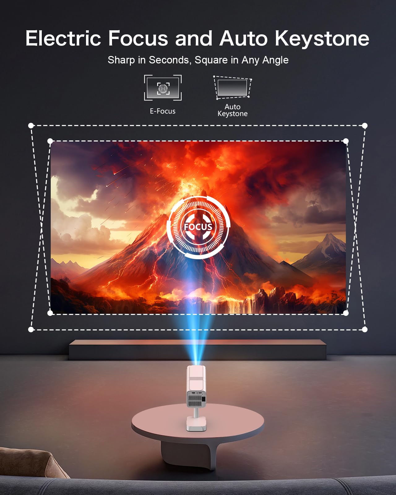 PANSEBA Smart WiFi Bluetooth Projector with Auto Keystone - 4K Supported Mini Projector with Telescopic Stand | Outdoor Movie Projector, Home Theater for Phone, Netflix-Licensed | Perfect for Backyard Movie Nights & Indoor Entertainment