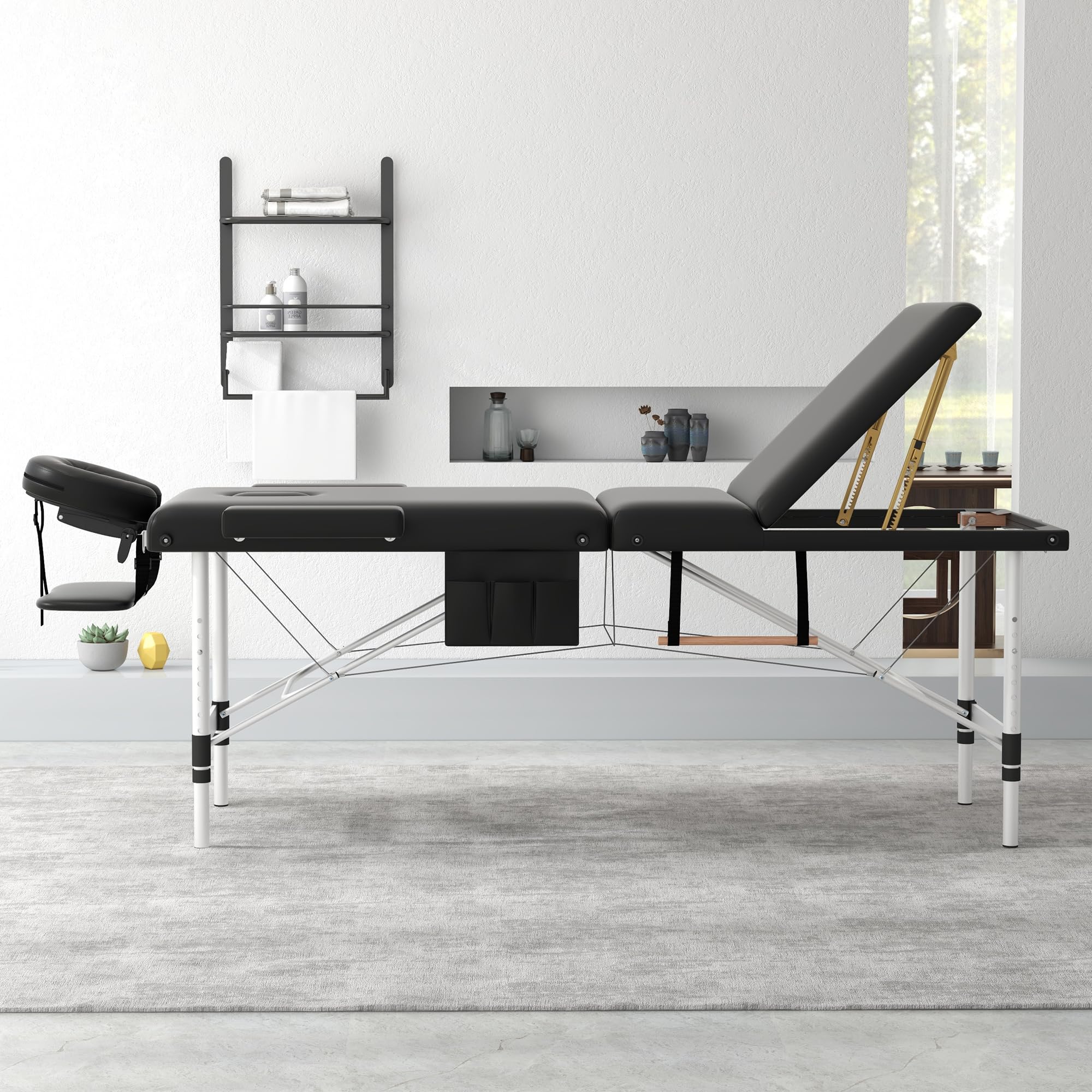 **ABET 3-Fold Portable Massage Table - Adjustable Height Spa Facial Bed with Face Cradle, Detachable Armrest & Carrying Bag - Aluminum Frame for Tattoo, Lash & Beauty Treatments - Perfect for Salons, Spas & Home Use**