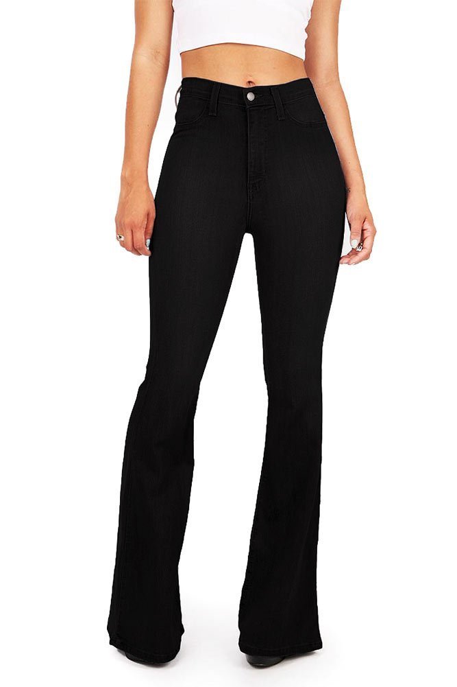 Trendy High Waist Bell Bottom Jeans for Women - Stretchy Denim Pants with Flared Leg & Comfort Fit - Perfect for 70s Vintage Style, Casual Outfits and Music Festivals
