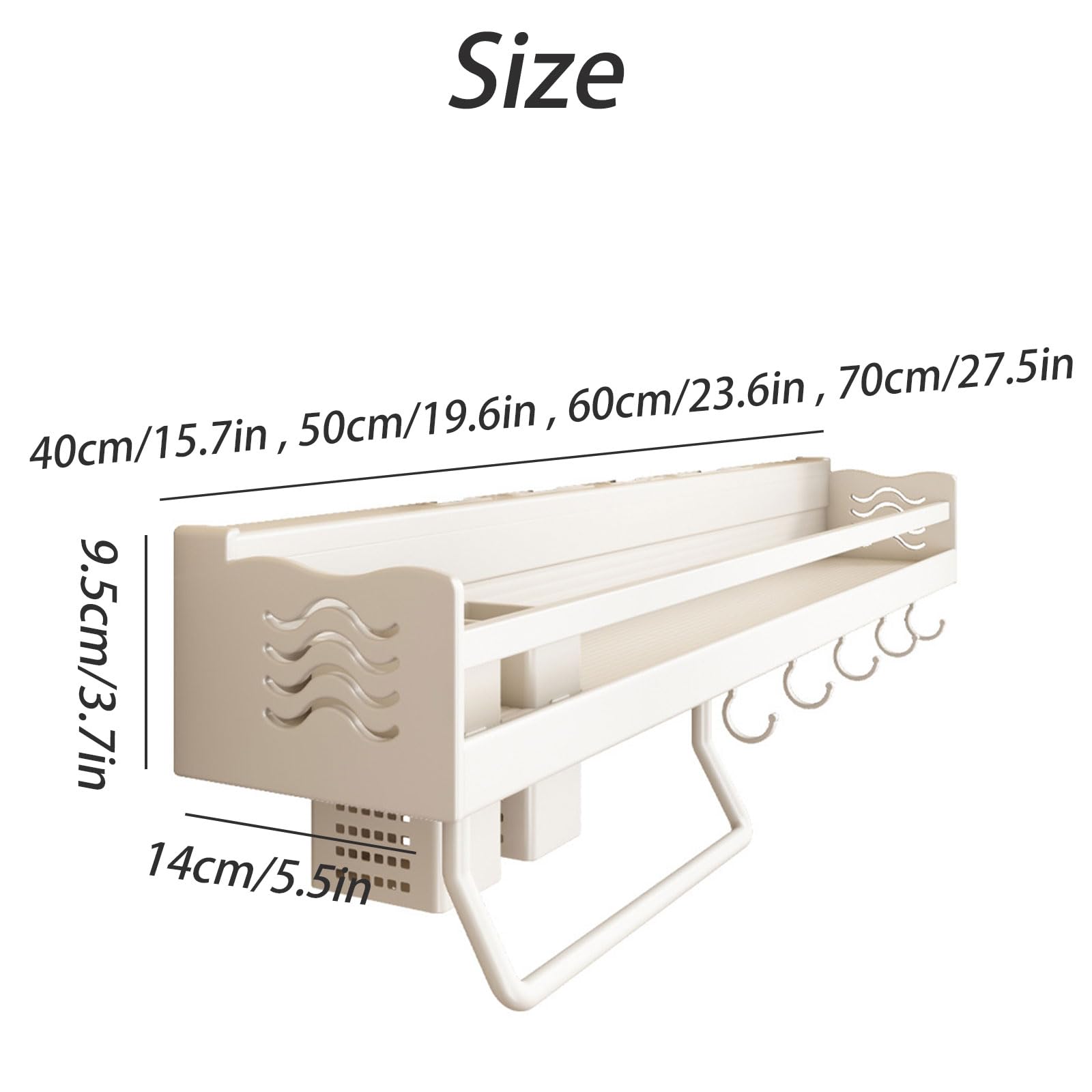 Dxcaicc Wall Mount Kitchen Utensil Shelf - 23.6 Inch Spice Rack Organizer with Hooks for Spatula, Spoon & Towel Storage | Space-Saving Wall Mounted Shelf for Kitchen Utensils & Spice Jars | Perfect for Small Kitchens & Pantry Organization