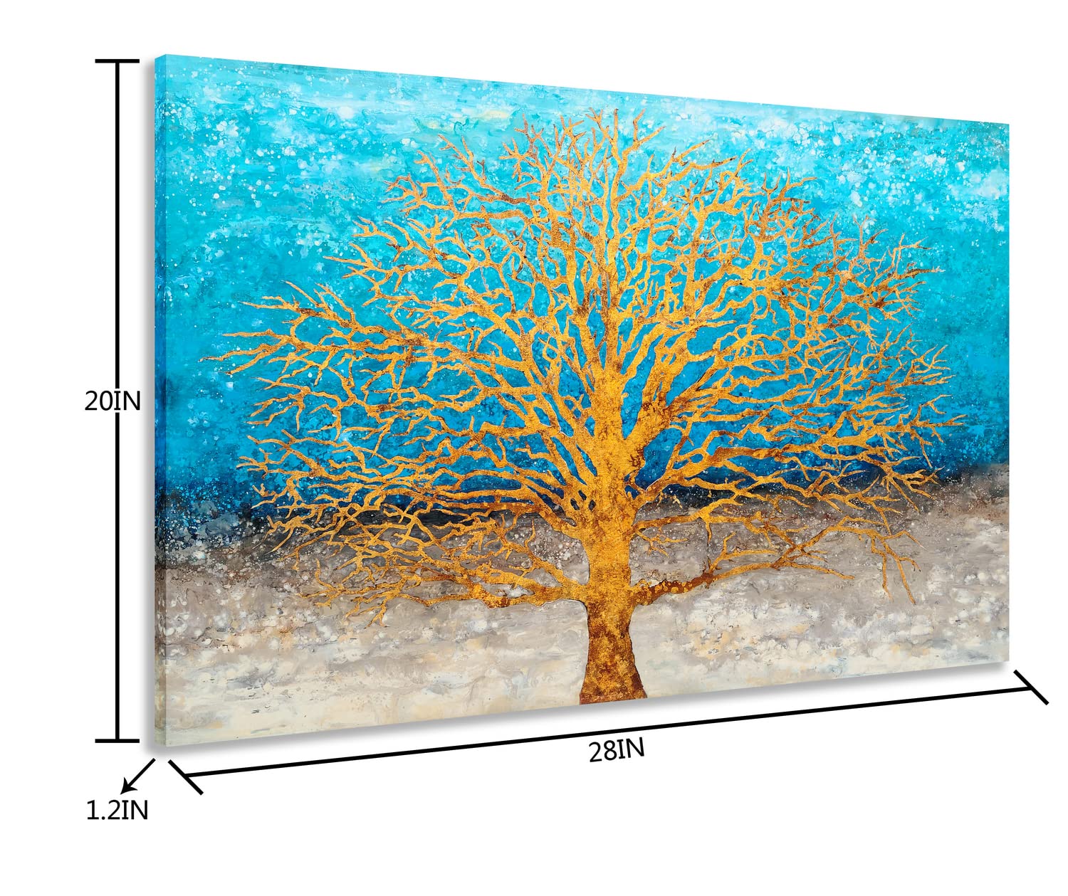 Yihui Arts Tree Canvas Wall Art - Blue and Gold Textured Forest Painting, Modern Landscape Wall Decor for Living Room, Bedroom, Bathroom - Perfect for Home, Office & Gift Giving