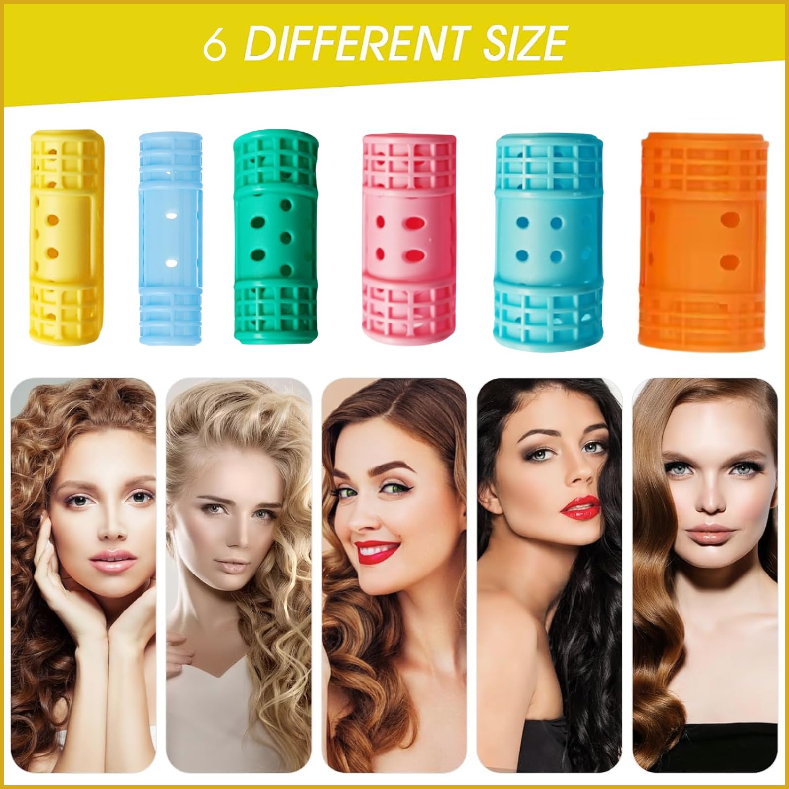 Professional Magnetic Hair Rollers Set - 6 Pcs Snap-on Plastic Curlers for Women & Girls (Yellow) | Heatless Curling Tools for Salon-Quality Hairstyling at Home, Perfect for Parties & Daily Styling