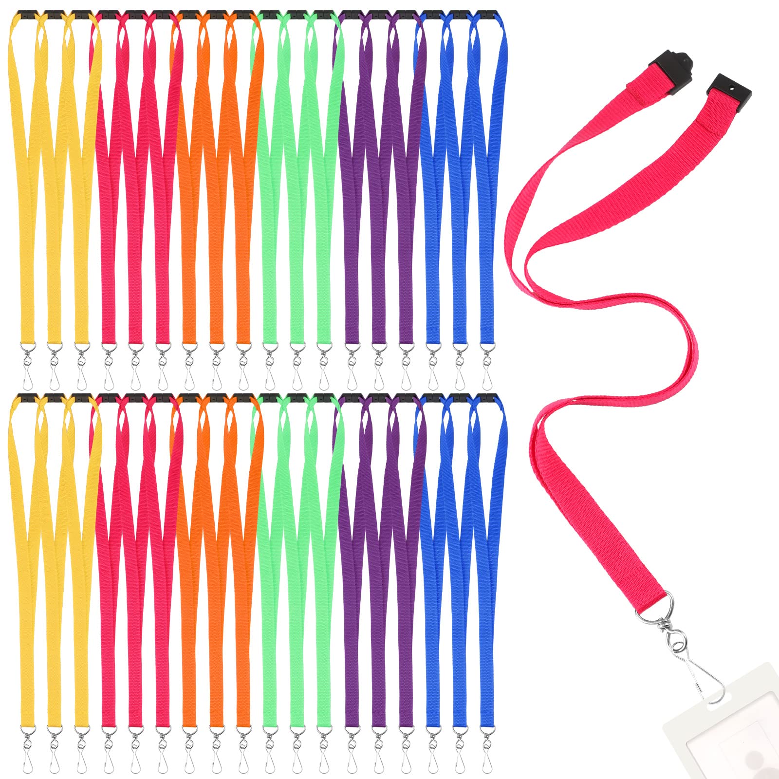 60 Pcs Breakaway Lanyards with J Hook for ID Badges - Multi Colors for Office & Events