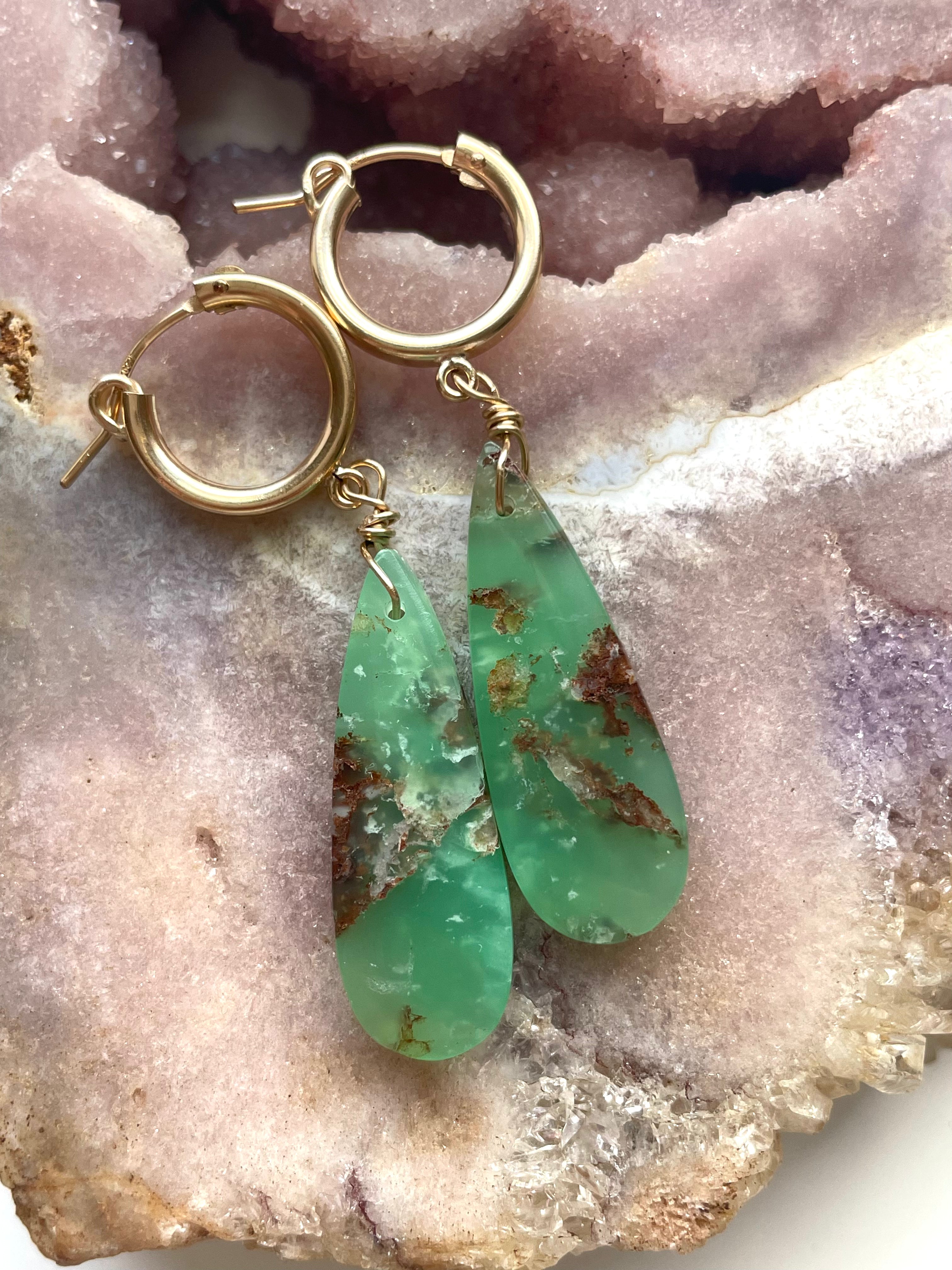 Chrysoprase Statement Hoop Earrings - 14K Gold Filled Dangle Earrings for Women | Elegant Jewelry Gift for Birthday, Anniversary & Special Occasions