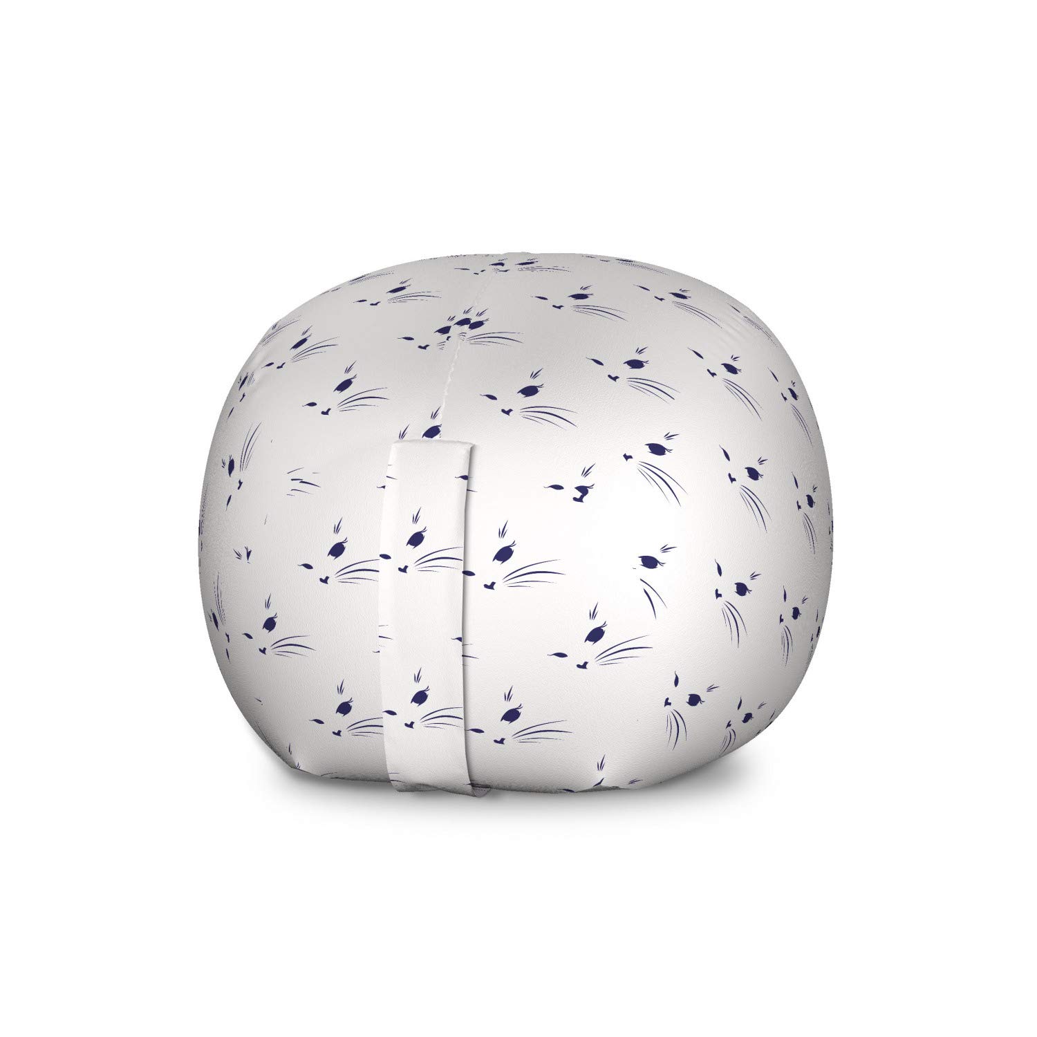 Ambesonne Cat-Themed Storage Toy Bag Chair - Large Washable Stuffed Animal Organizer with Kitten Eyes & Whiskers Design in Indigo White | Perfect for Kids' Room, Playroom & Pet Toy Storage