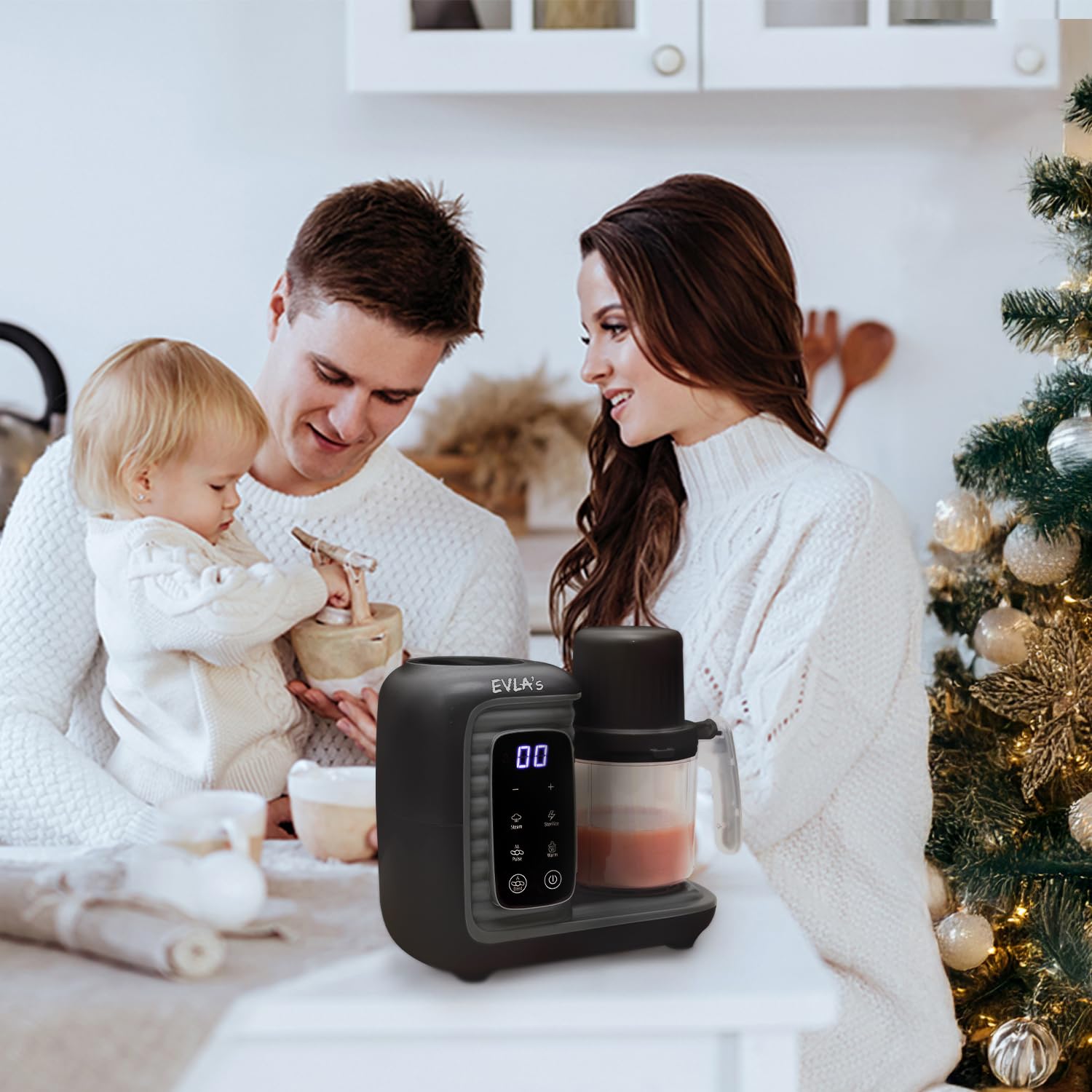 EVLA'S Double Baby Food Maker with 2 Steaming Baskets - 6-in-1 Steamer, Blender, Grinder & Food Processor for Healthy Homemade Baby Food - Touch Screen Control with 6 Reusable Food Pouches (Dark Grey) - Perfect for Busy Parents & Quick Meal Prep