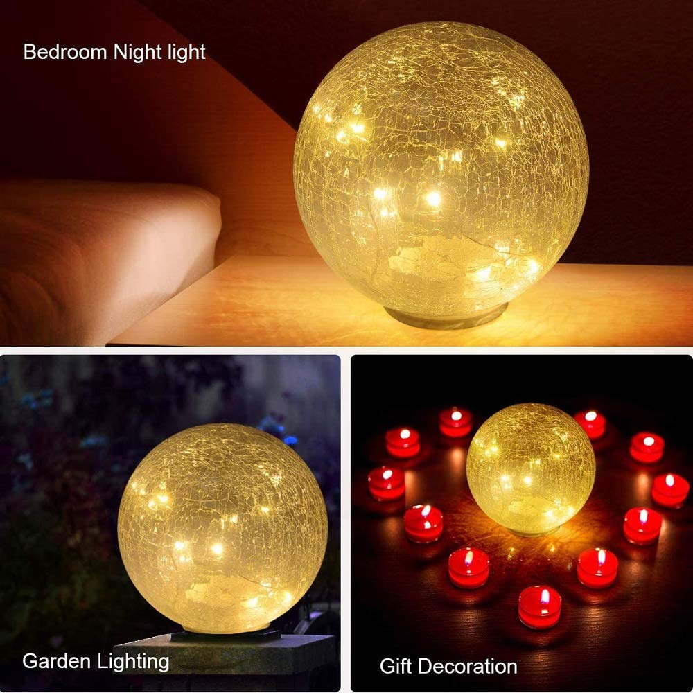 2 Pack Solar Crack Glass Ball Ground Lights - Warm White LED Garden & Lawn Spotlights - Waterproof Outdoor Landscape Lighting for Christmas, Wedding, Pathway, Patio, Yard Decor (Big + Small Size)
