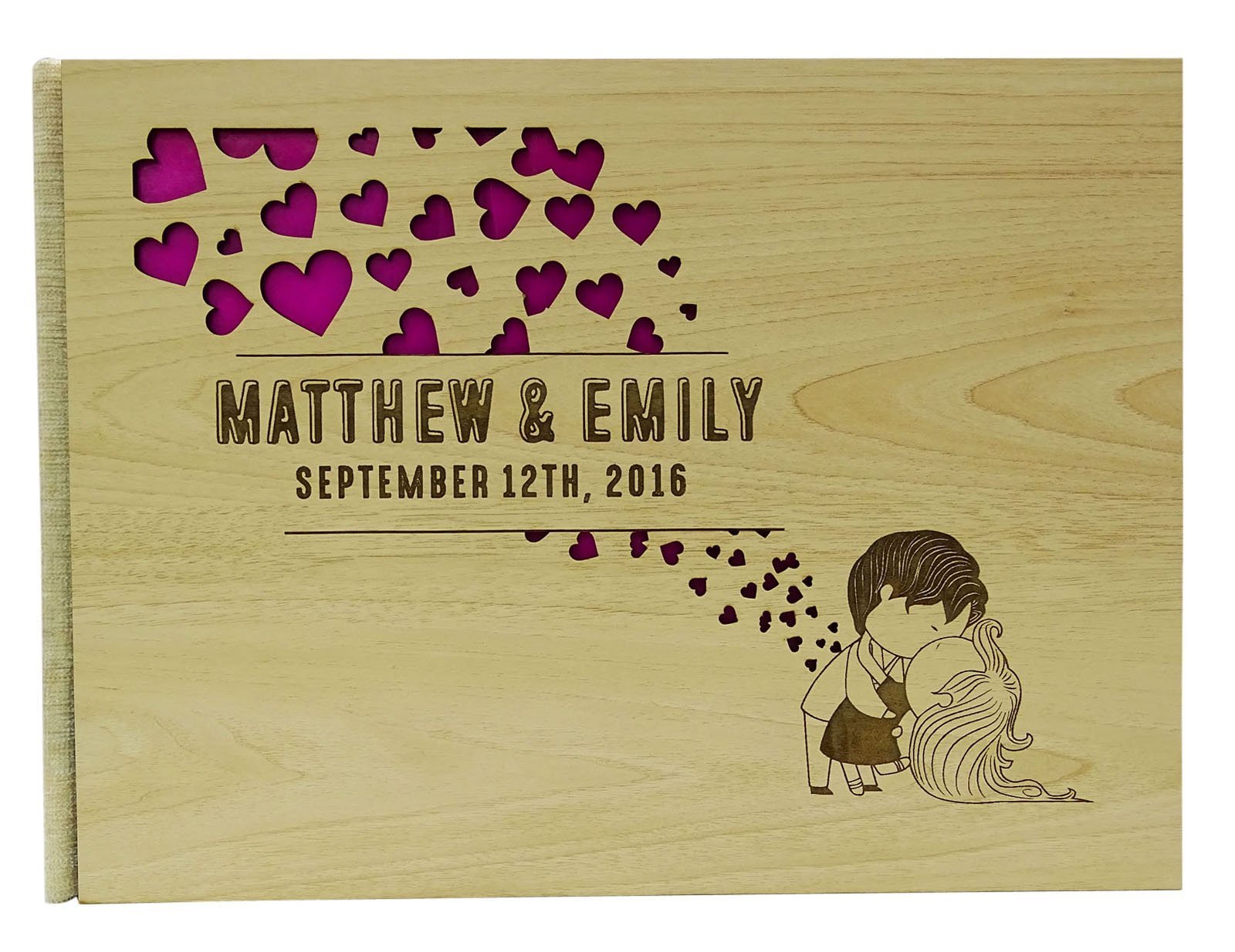 Personalized Wooden Guest Book for Weddings - Rustic Engraved Couple Name Guestbook with 50 Pages - Perfect for Wedding Receptions, Anniversaries, and Bridal Showers