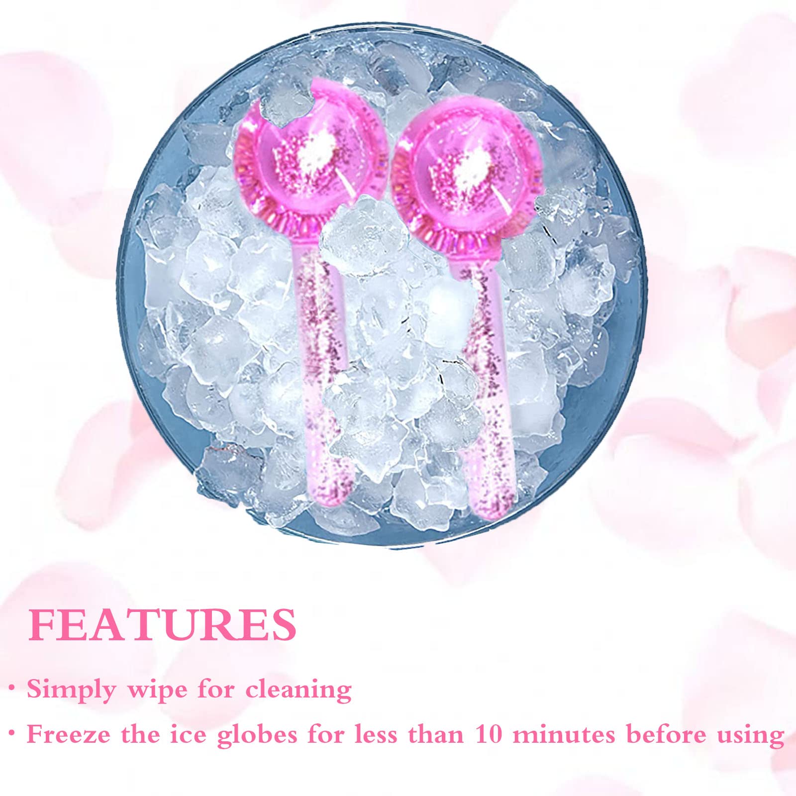 Ice Globes for Face - Cooling Massage Balls to Tighten Skin, Reduce Puffiness & Dark Circles - Pink Facial Roller for Lymphatic Drainage & Blood Circulation - Perfect for Morning Routine & Post-Workout Recovery