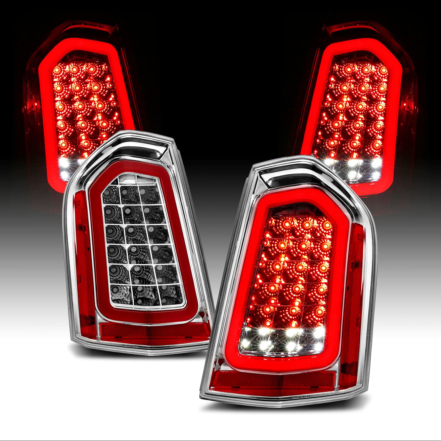 AmeriLite Chrome Full Intense LED Parking Light Bar - Brake & Reverse Tail Lights for 2011-2014 Chrysler 300 | Durable & Bright LED Lights for Night Driving & Enhanced Safety