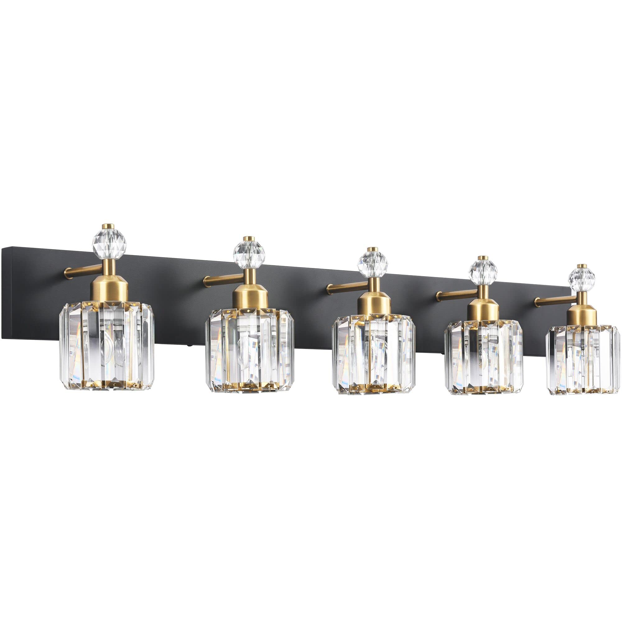 Modern Black Crystal Bathroom Vanity Light - 5-Light Wall Sconce Fixture for Mirror Lighting, Elegant Bathroom Decor (Perfect for Master Bath, Powder Room & Spa-Style Vanity Areas)