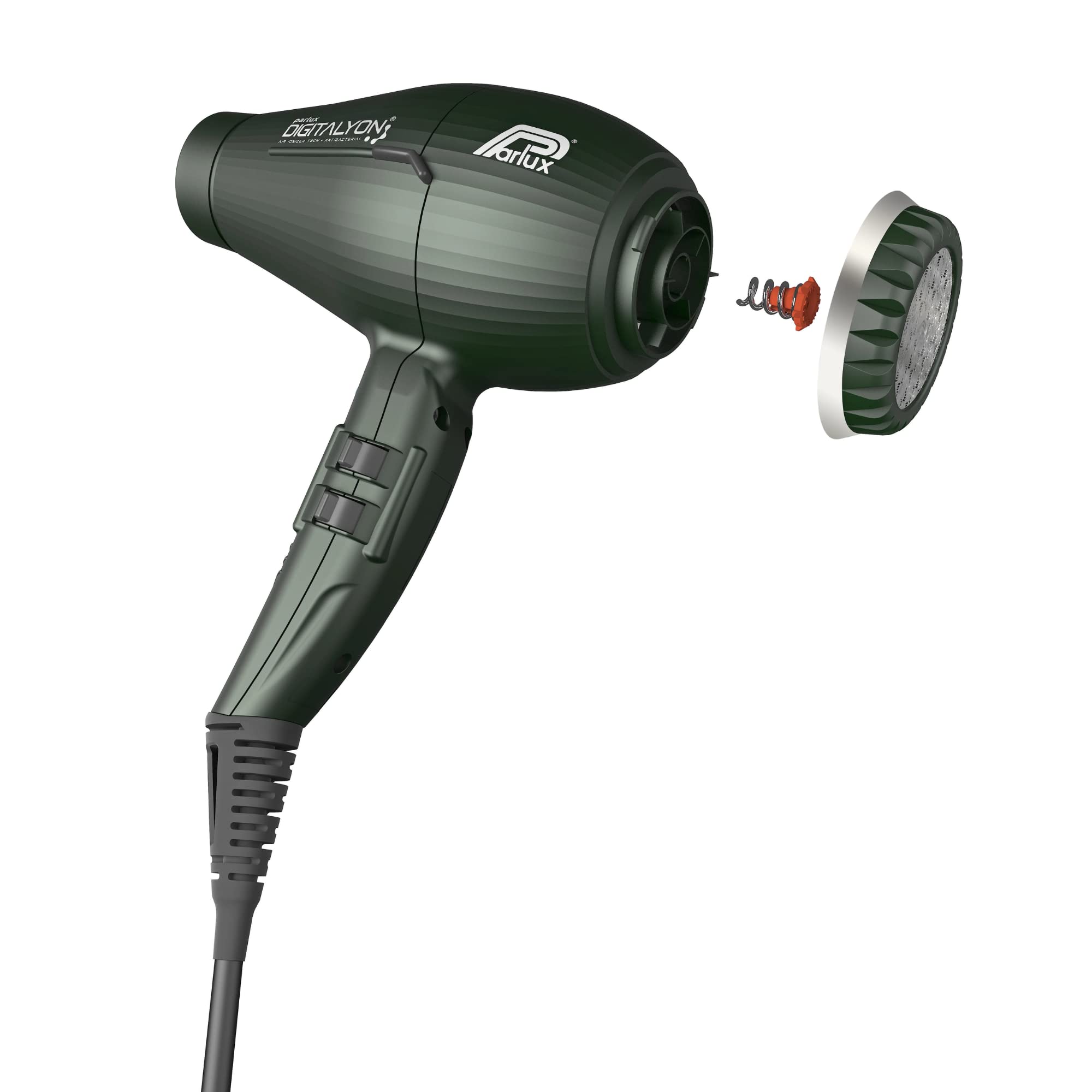 Parlux Digitalyon Anthracite Professional Hair Dryer with Slim Straightening Nozzle - 2 Speeds, 4 Heat Settings & Cool Shot for Frizz-Free Straight Hair - Ultra Quiet for Salon-Quality Styling at Home, Travel & Daily Use