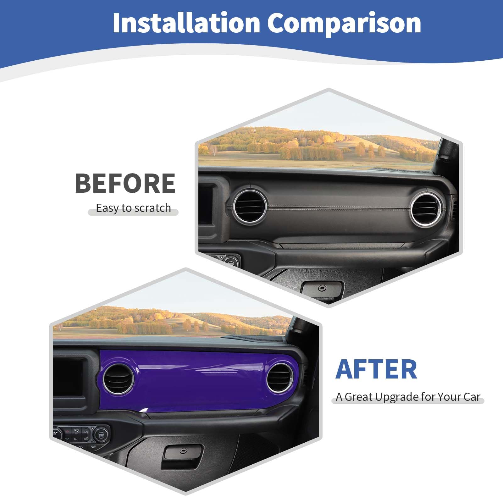 RT-TCZ Purple Dash Trim Cover & Gear Shift Panel Frame for Jeep Wrangler JL/JLU/Gladiator JT (2018-2023) - 3pc Interior Accessories - Enhance Your Ride's Style & Protection