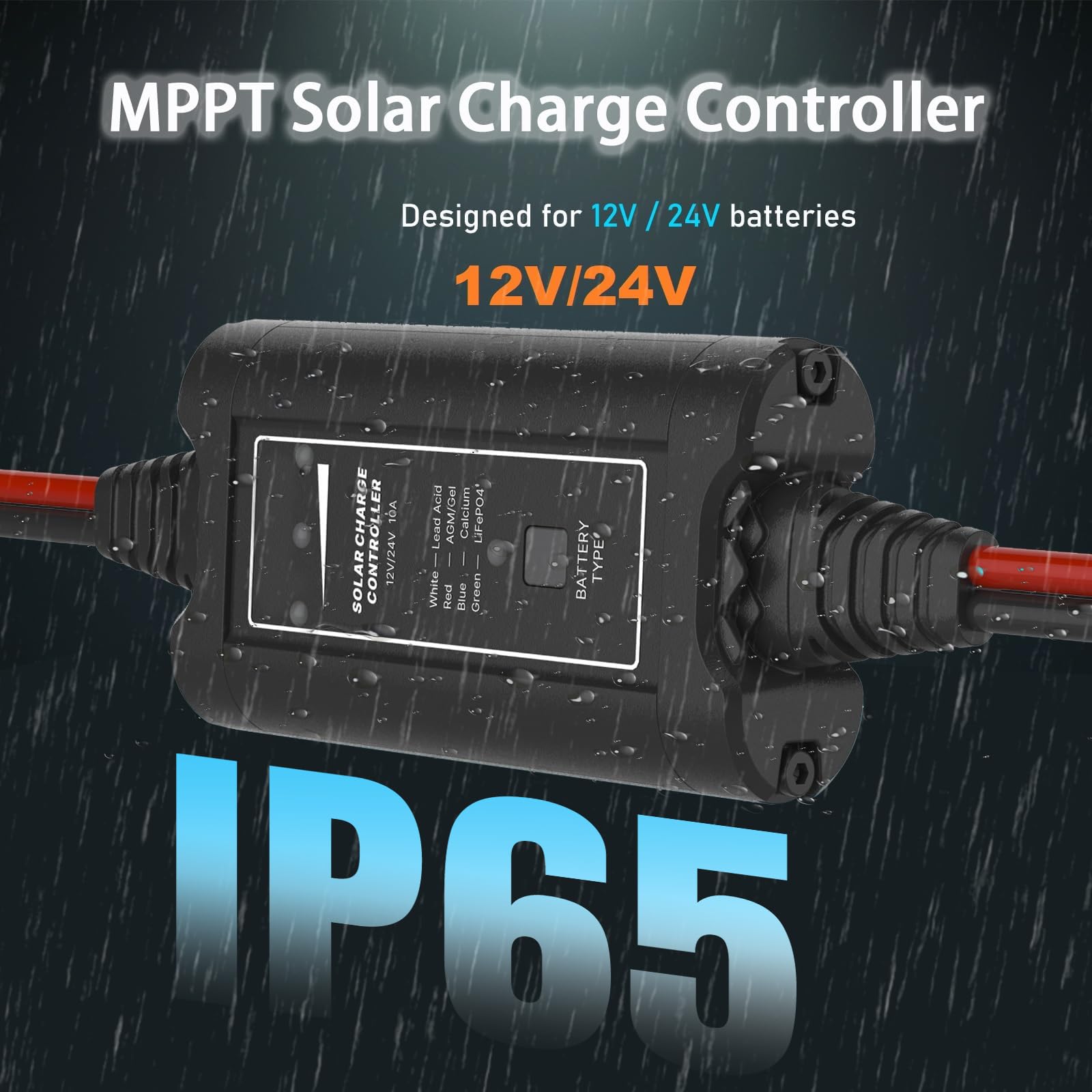 10A MPPT Solar Charge Controller - 12V/24V Intelligent Regulator for Gel, AGM, Lead-Acid & LiFePO4 Batteries - Perfect for RV, Marine, Off-Grid & Home Solar Systems