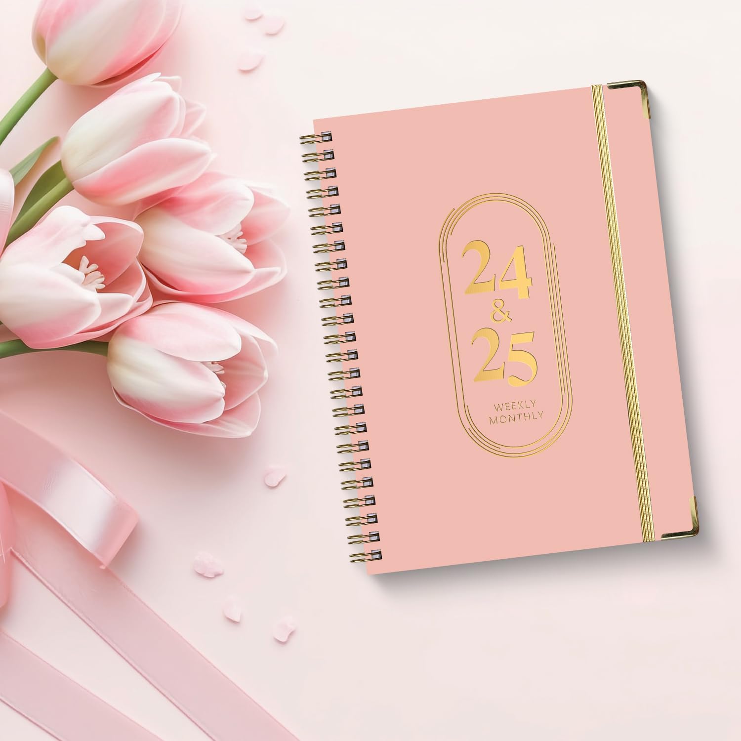2024-2025 Spiral Weekly Planner - A5 Academic Planner July 2024 to June 2025 (12 Months) with Stickers & Foldable Storage Pouch - Perfect for Students, Teachers & Office Organization (Rose Gold)